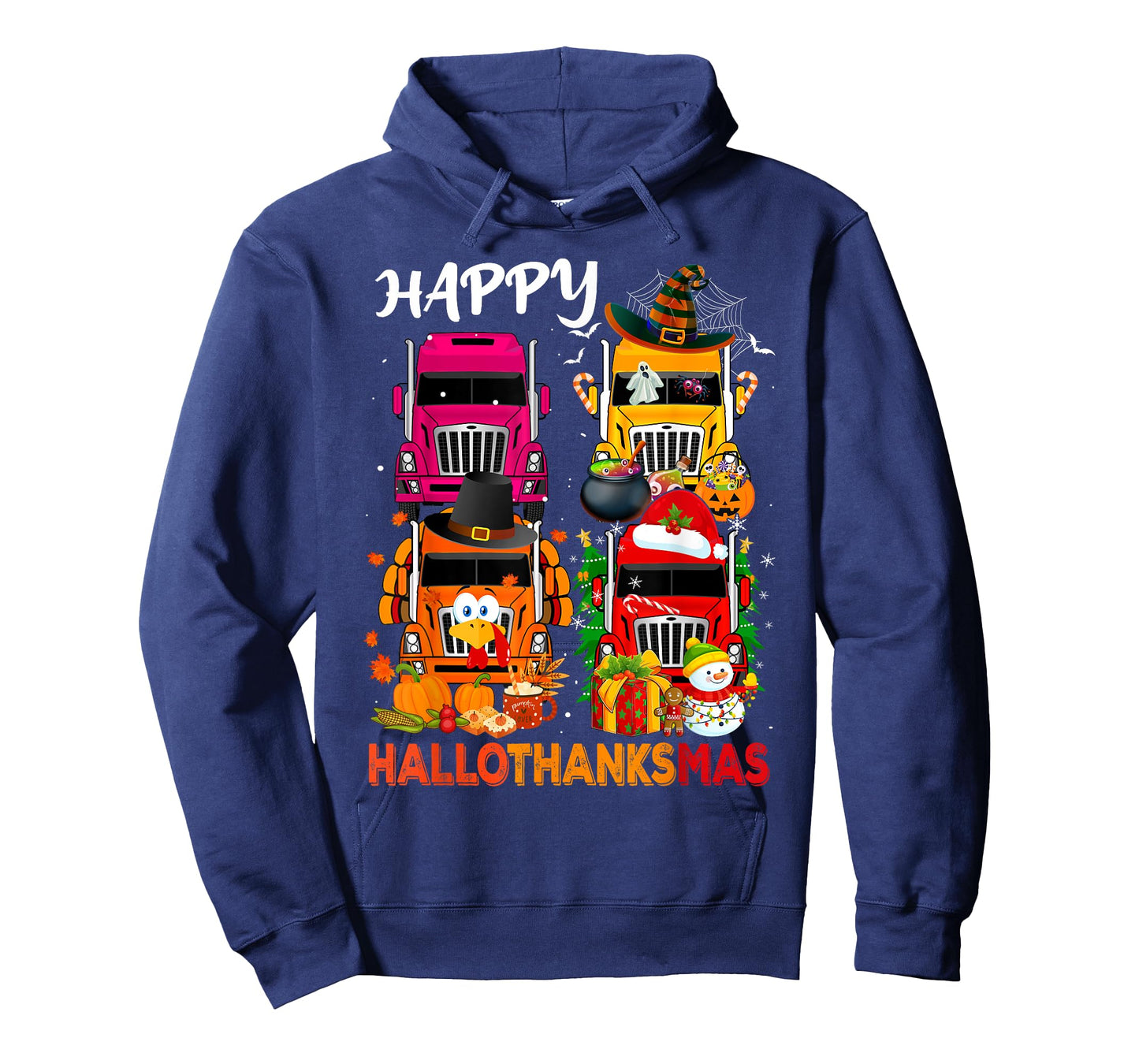 Witch Turkey Santa Trucks Truckers Happy HalloThanksMas Men T-Shirt
