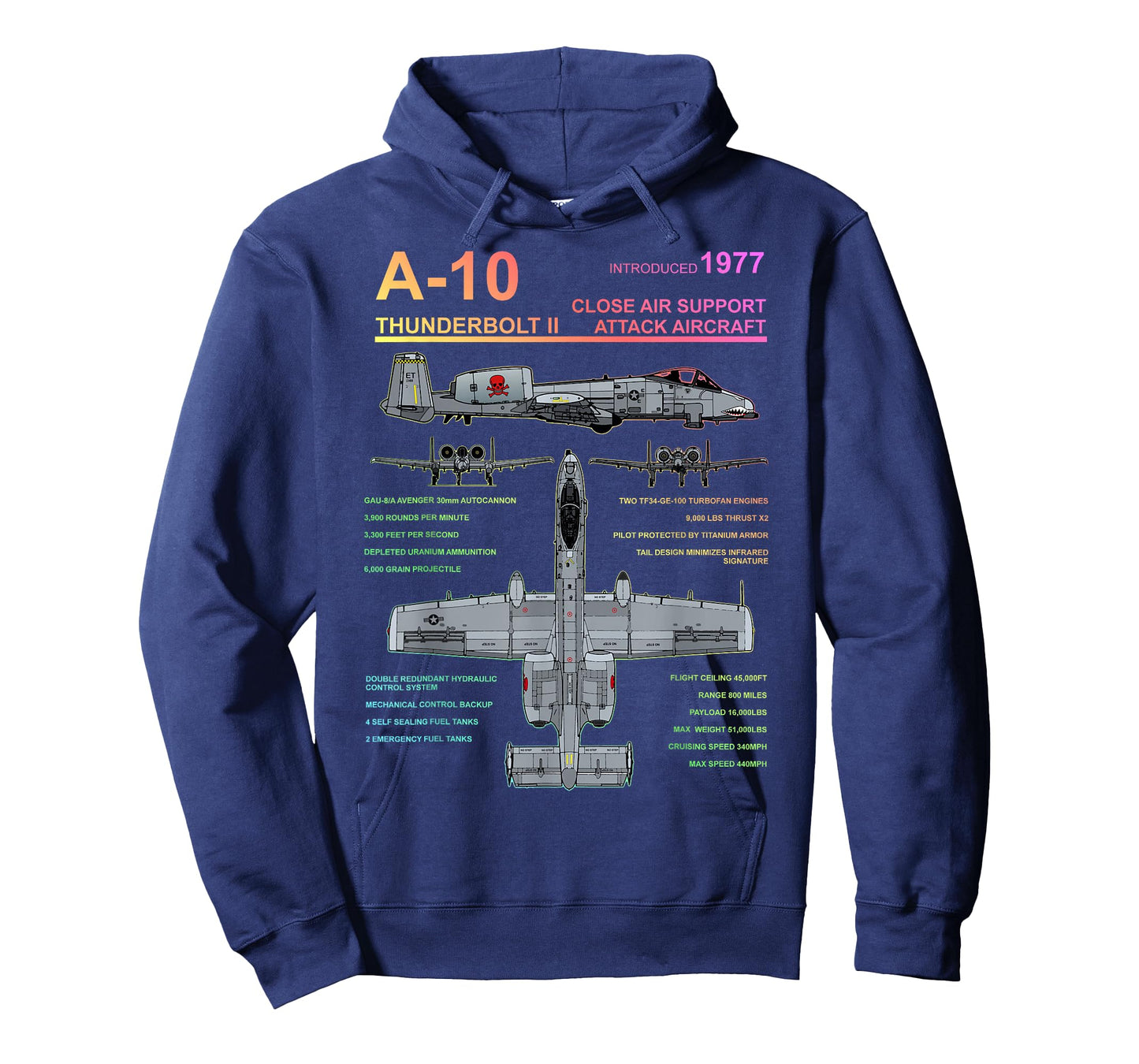 A-10 Thunderbolt II Warthog Jet Full Spectrum Blueprint T-Shirt