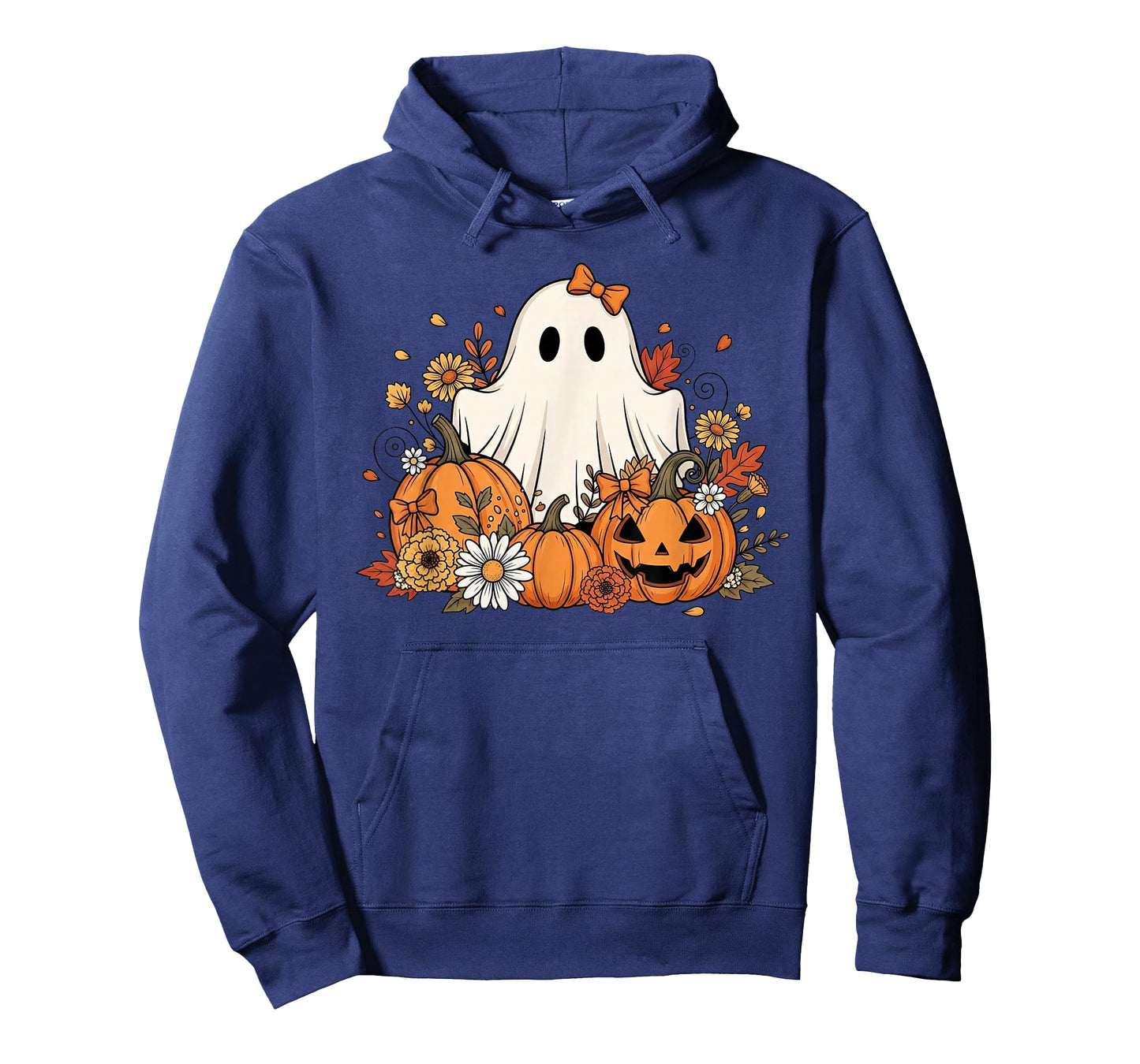 Cute Ghost With Flower Halloween Pumpkin Autumn Women T-Shirt