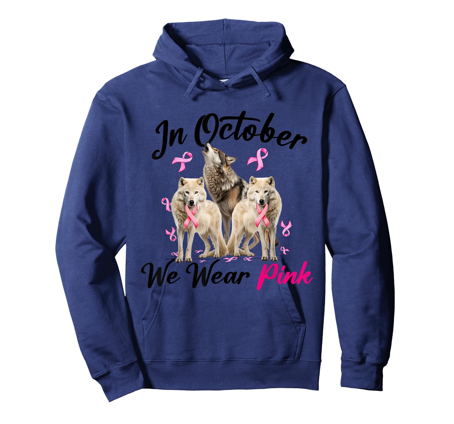 Breast Cancer Three Wolves in October We Wear Pink Ribbon T-Shirt