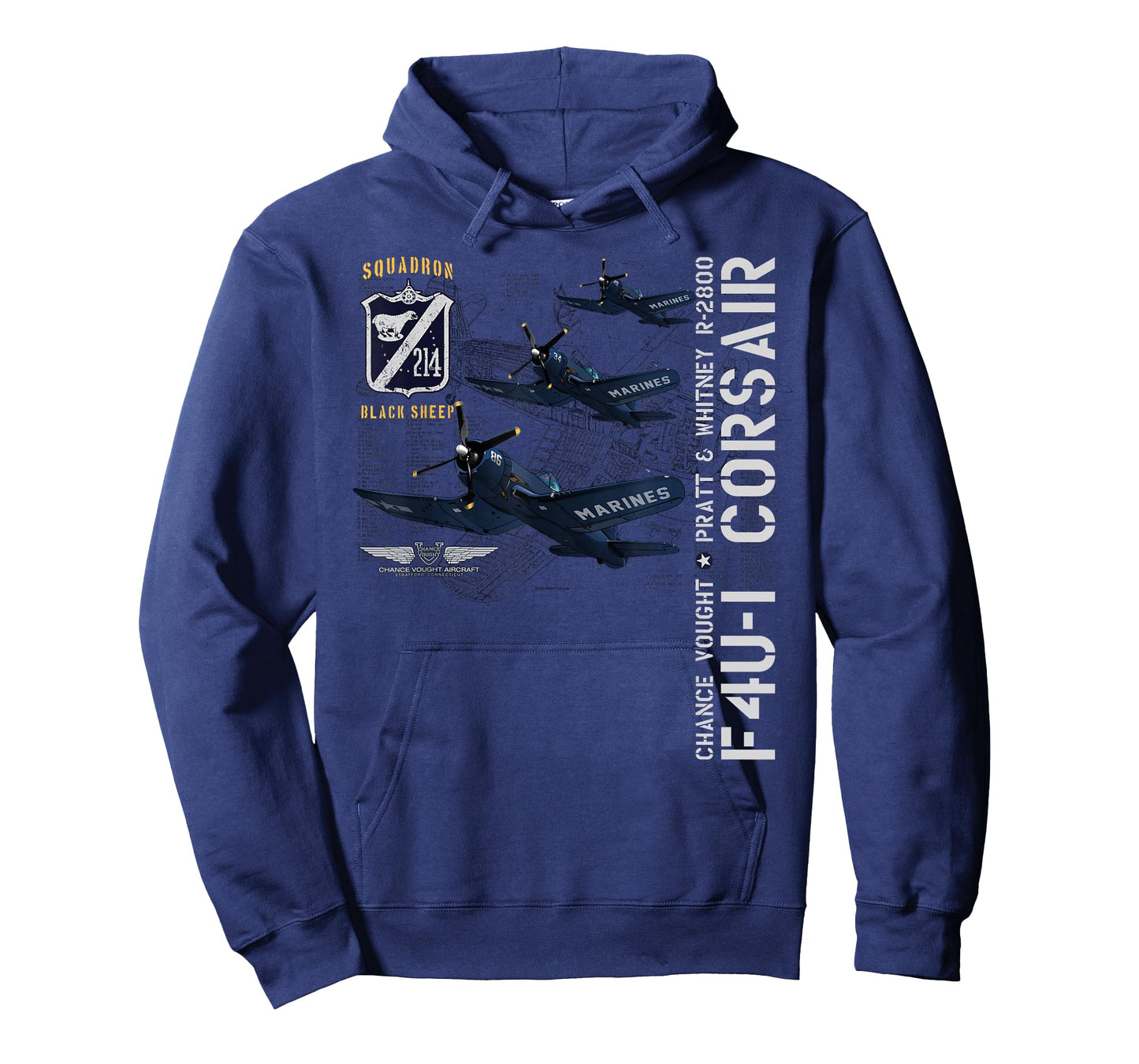 WWII AVIATION APPAREL F4U-1 CORSAIR (214) T-Shirt - Unisex-Adults and Kids - Blue - Small