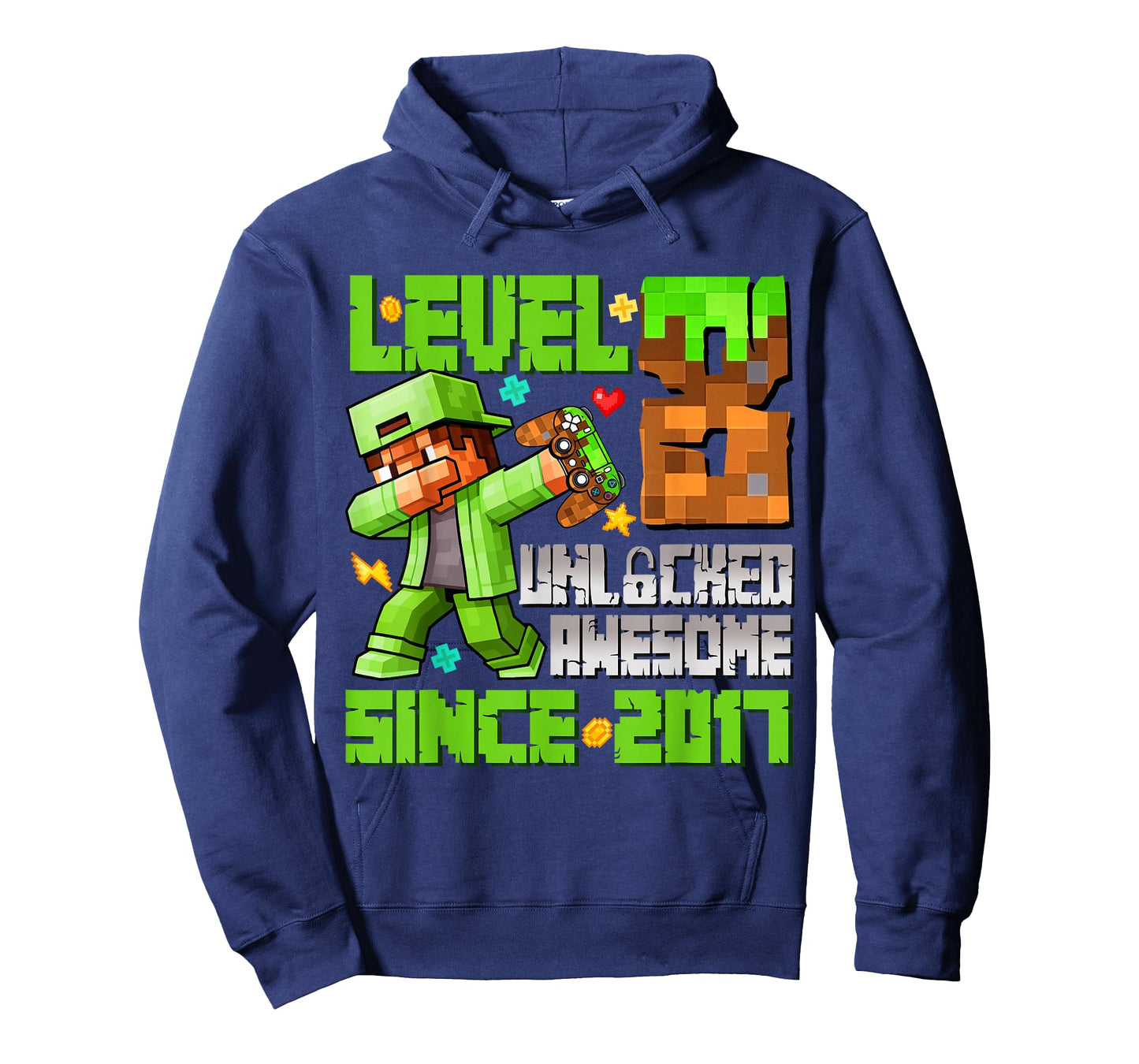 Level 8 Unlocked Awesome Since 2017 8th Birthday Game Pixel T-Shirt
