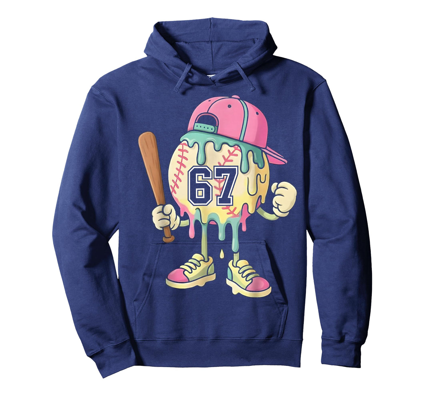Baseball Ice Cream Drip 67 Boys and Girls Batter Game Day T-Shirt
