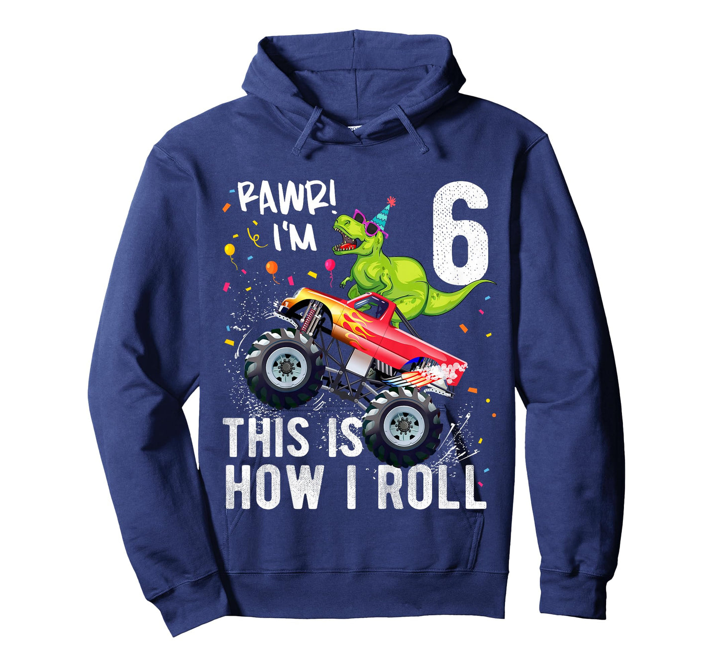 Kids T Rex Dinosaur Monster Truck 6th Birthday Boys and Girls T-Shirt