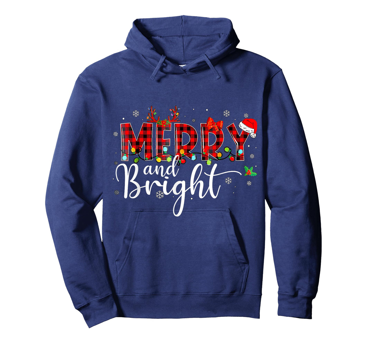 Merry and Bright Buffalo Plaid Red Santa Hat Xmas Pajamas T-Shirt
