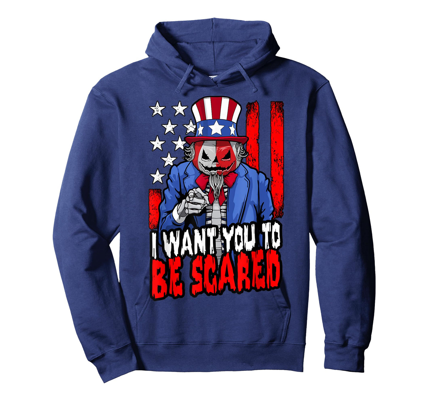 Patriotic Halloween Zombie Uncle Sam Pumpkin Scared USA Flag T-Shirt