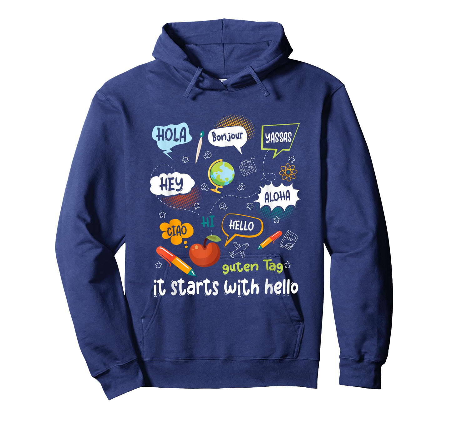 Friendship Inclusion Language Teacher It Starts With Hello T-Shirt