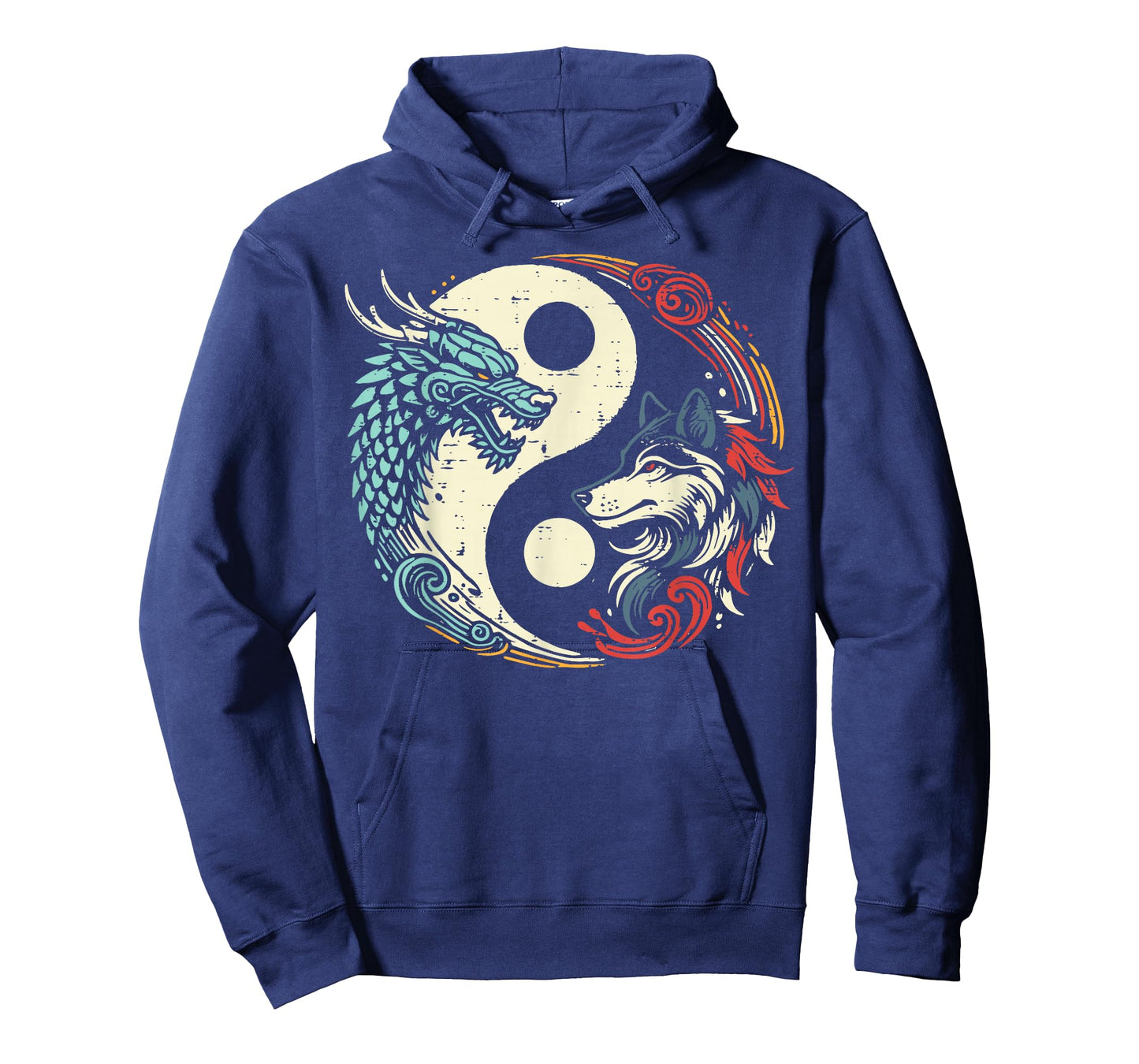 Dragon Wolf Yin Yang Chinese Mythical Zen Men Women Kids T-Shirt