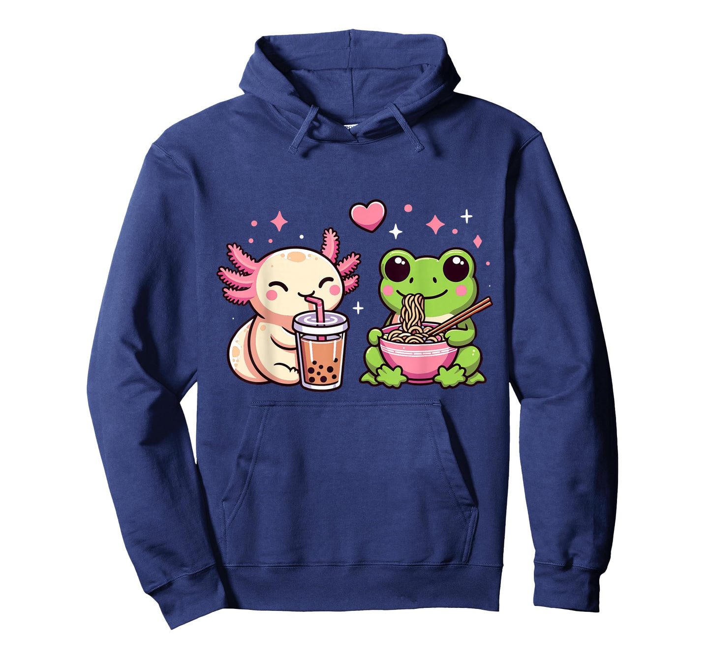 Cute Kawaii Frog and Axolotl Eating Ramen and Boba tea T-Shirt