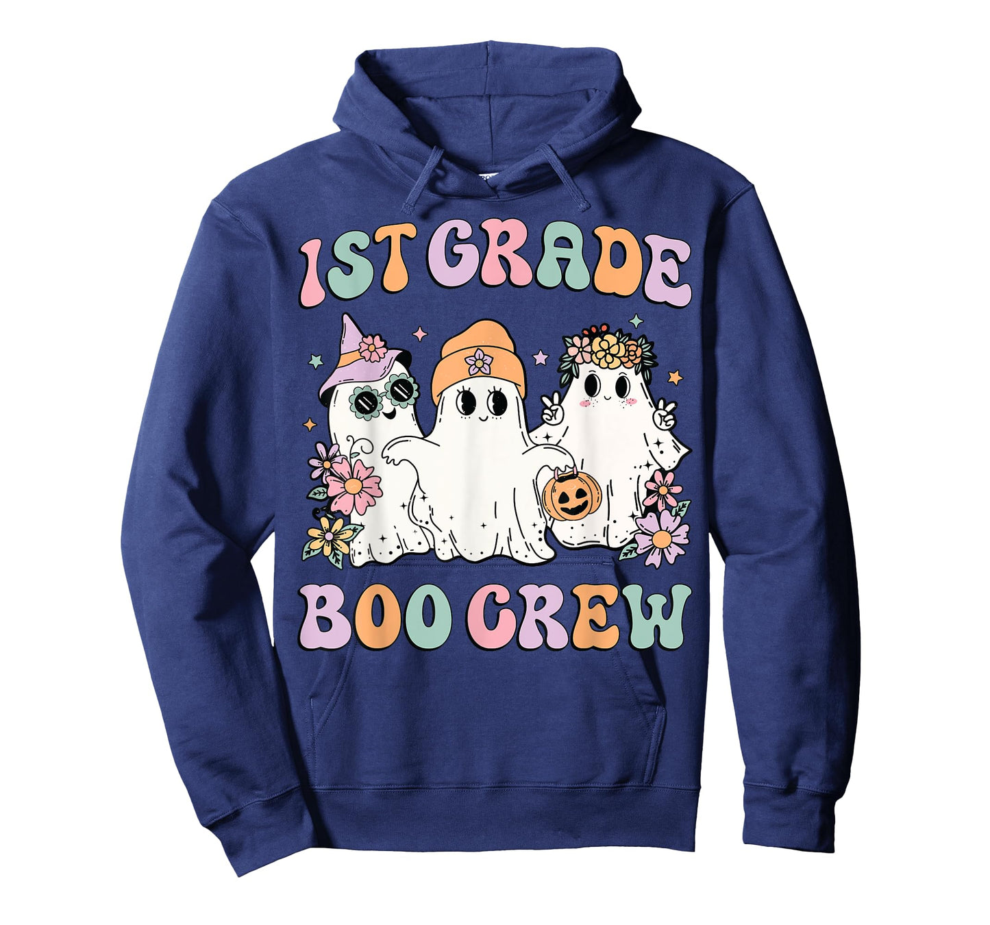 1st Grade Boo Crew Groovy Halloween Floral Ghost Kid Teacher T-Shirt