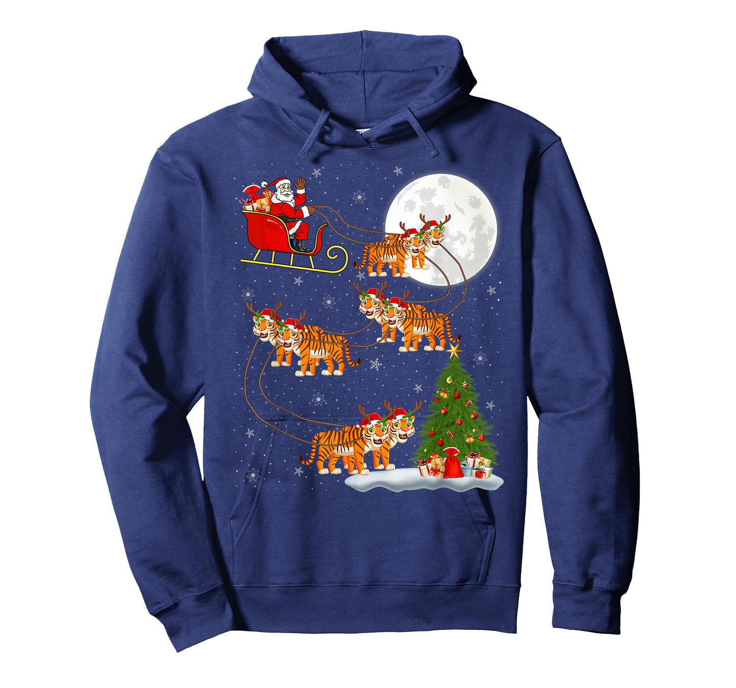 Tiger Santa Sleigh Flying Funny Magical Christmas T-Shirt
