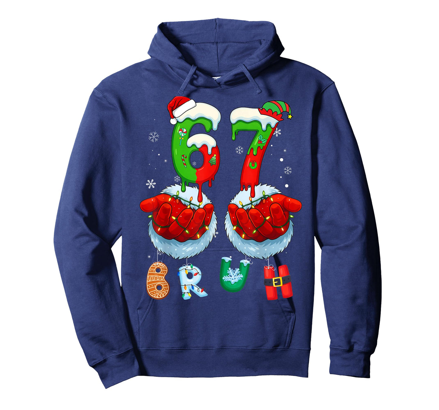 Funny Bruh Six Seven 67 Meme 6 7 Christmas Santa Hand Boys T-Shirt