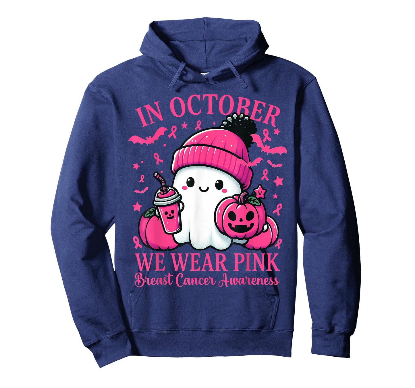 in October We Wear Pink Breast Cancer Boo Ghost Halloween T-Shirt