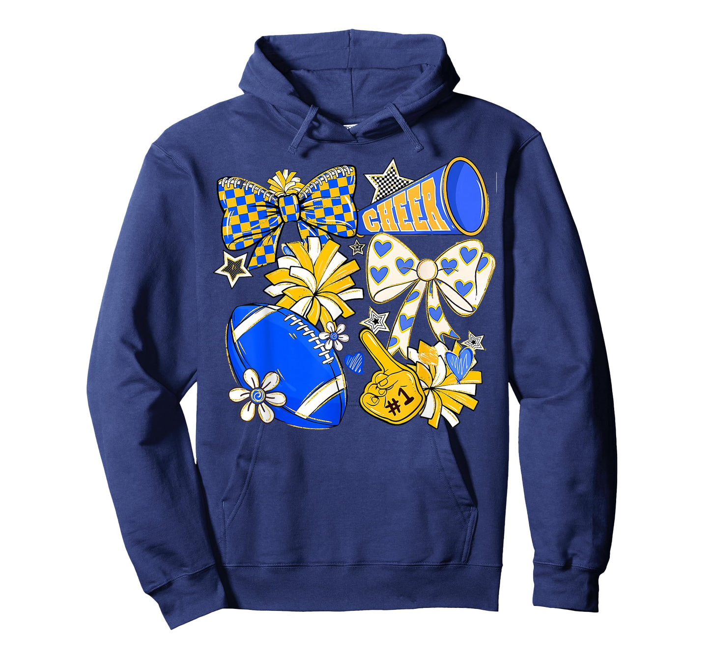 Retro Blue & Gold Cheer Football Game Day Coquette Bow Kids T-Shirt