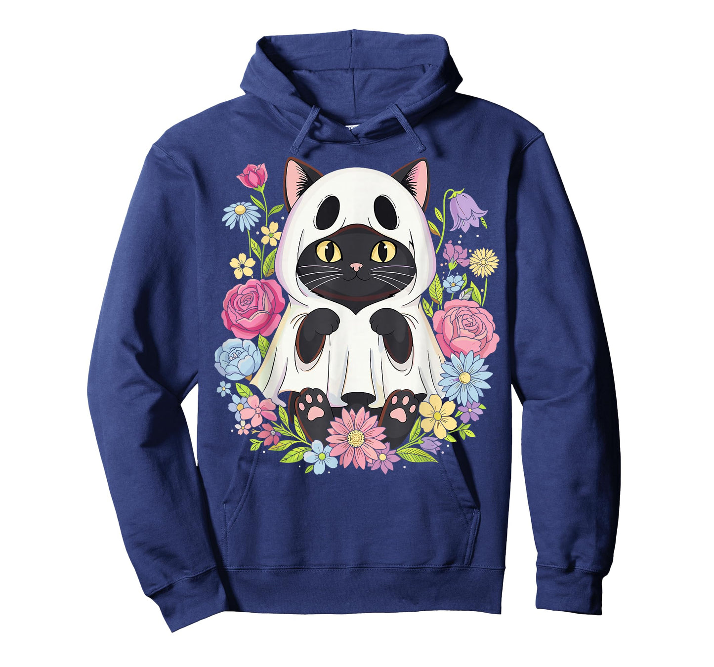 Halloween Black Cat Ghost Costume Flowers T-Shirt