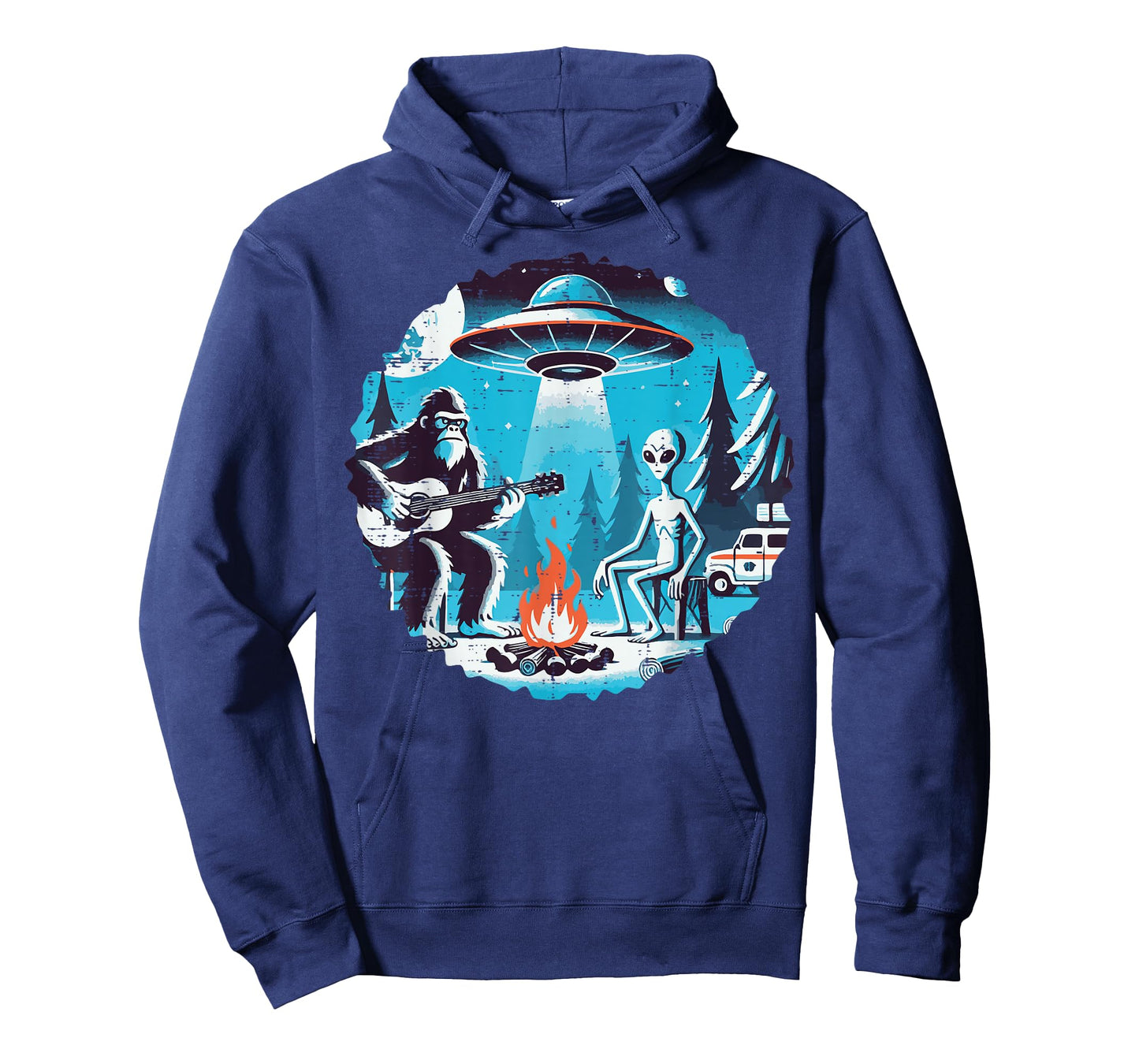 Bigfoot Guitar Alien Ufo Camp Funny Sasquatch Women Men Kids T-Shirt