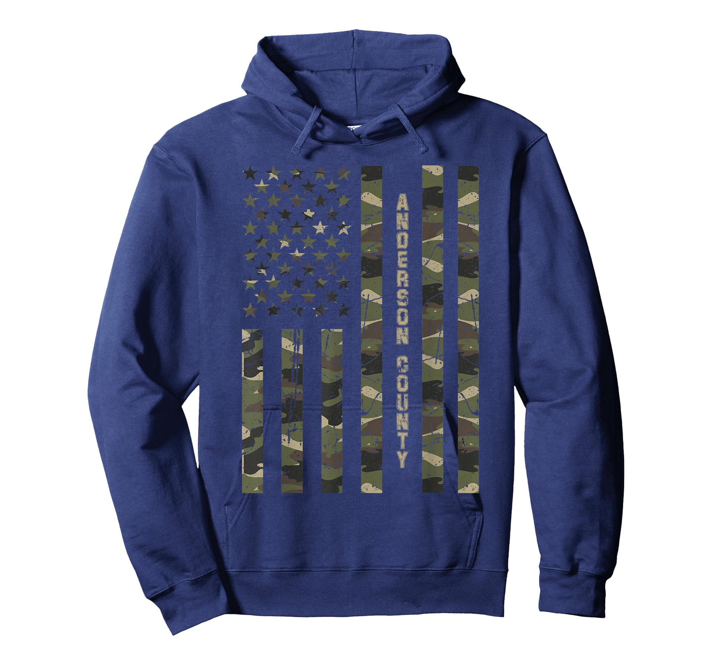 Anderson County United States Distressed Camo w US Flag T-Shirt