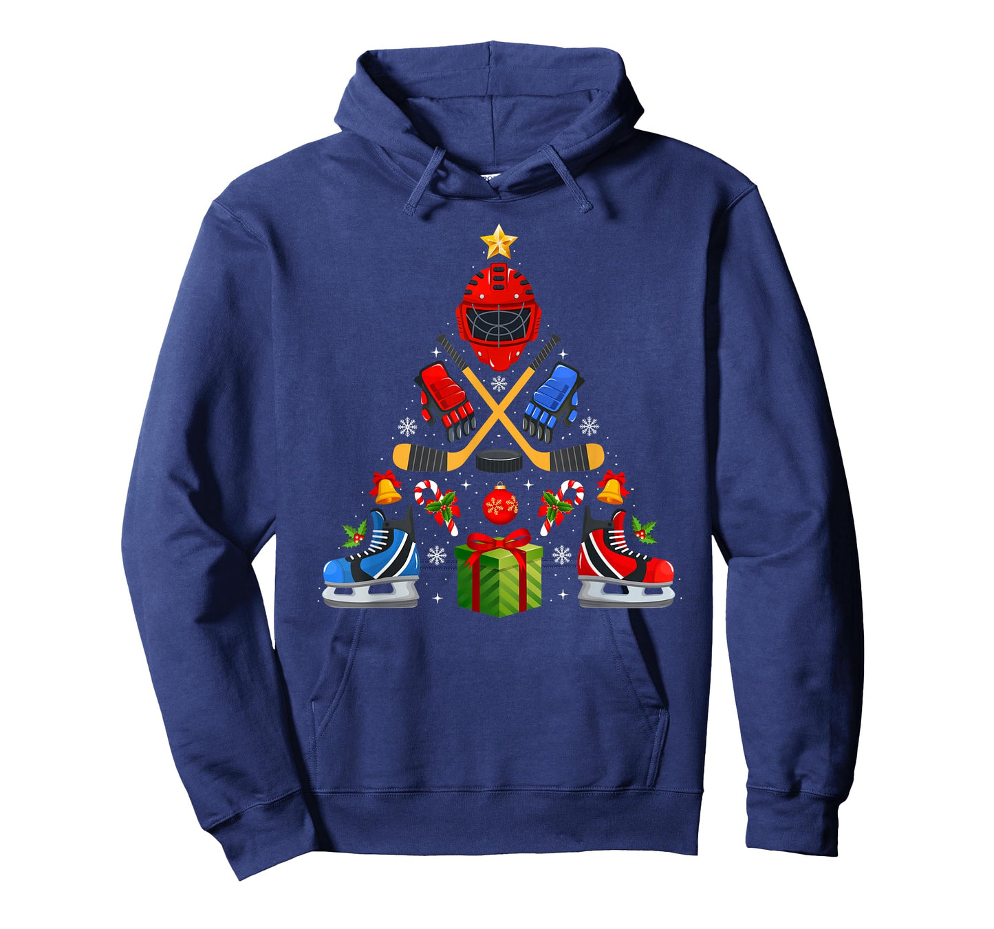 Ice Hockey Christmas Tree Lights Red Santa Hat Xmas Pajamas T-Shirt