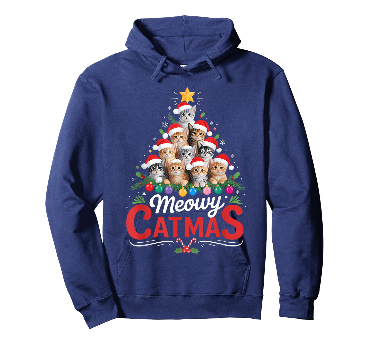 Meowy Catmas Cat Christmas Tree Xmas Girls Boys Funny Santa T-Shirt