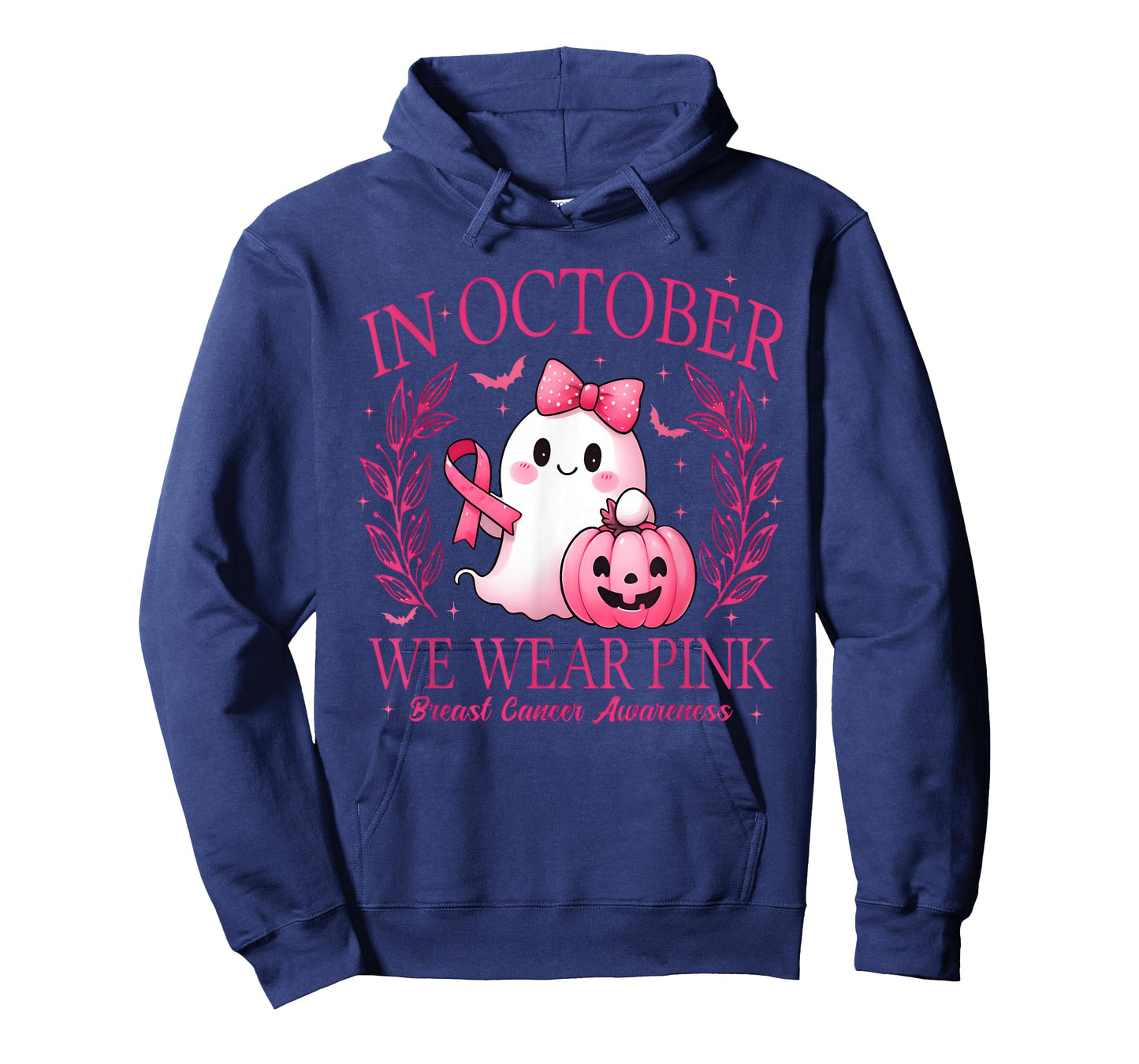 in October We Wear Pink Ghost Witch Breast Cancer Awareness T-Shirt