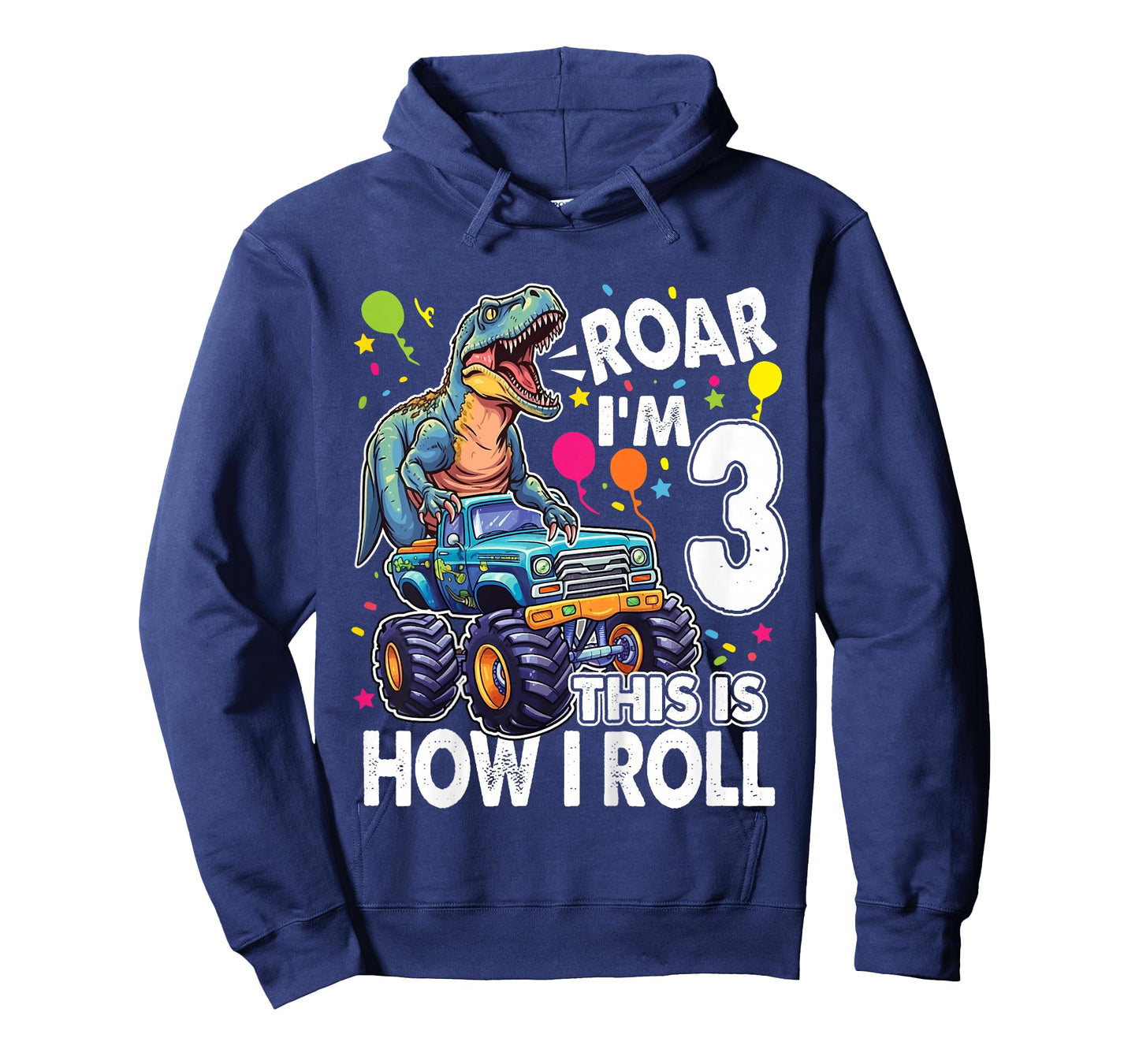 Kids Dinosaur Monster Truck 3rd Birthday Party Roar I'm 3 Boys T-Shirt