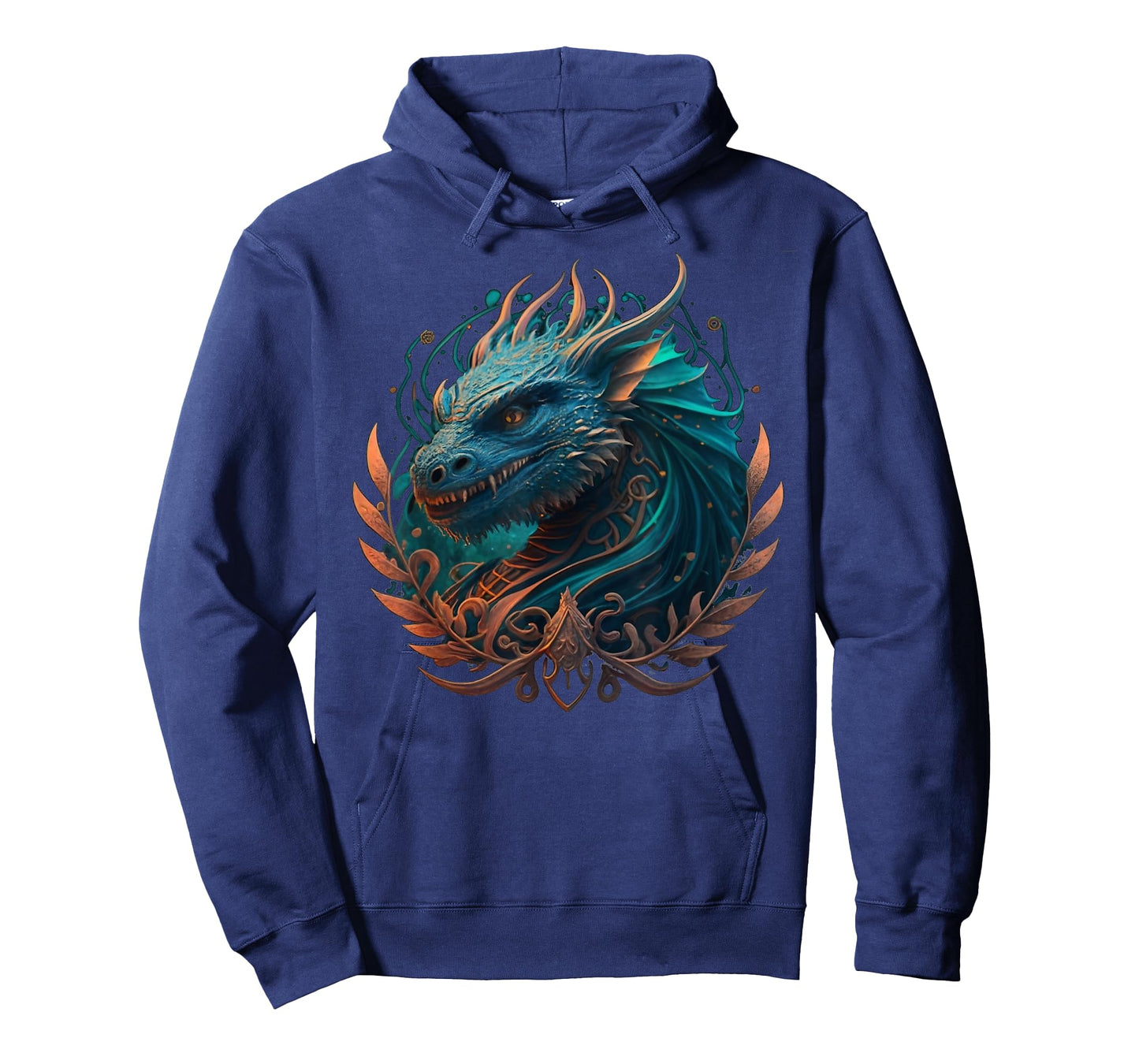 Mystical dragons head with curlicues in turquoise, drawing T-Shirt