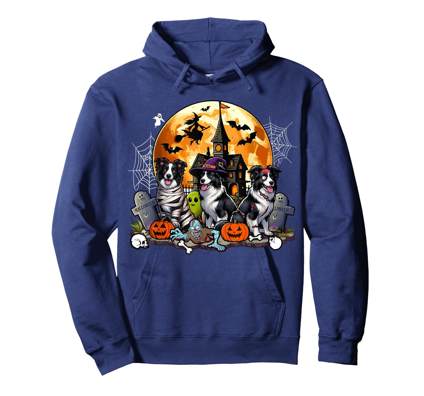 Three Halloween Border Collies As Horror Witch Mummy Zombie T-Shirt