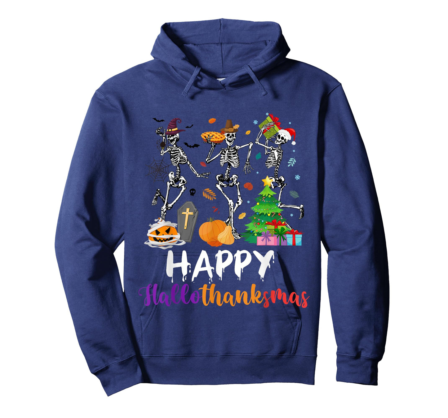 Happy Hallothanksmas Skeleton Pumpkin Turkey Santa Dancing T-Shirt