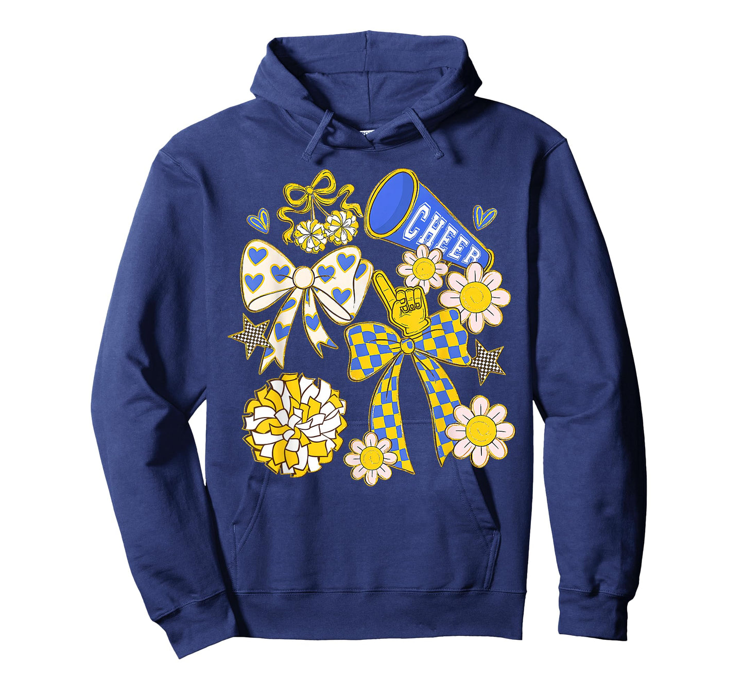 Blue & Gold Cheer Football Game Day Retro Coquette Bow T-Shirt