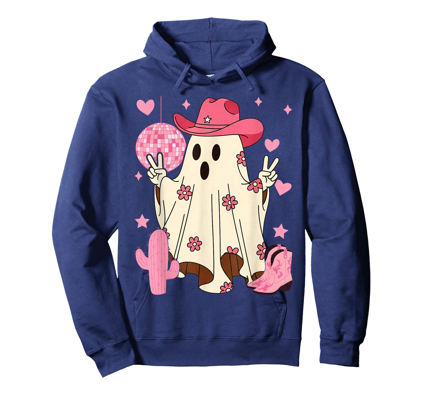 Retro Western Halloween Cowboy Cowgirl Ghost Boo Pink Floral T-Shirt