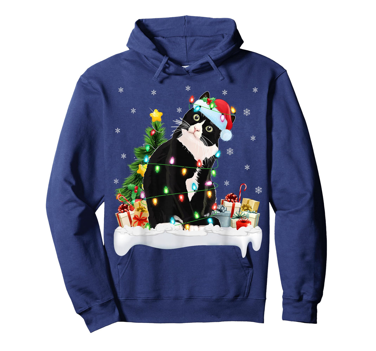 Black Cat Christmas Lights Santa Hat Black Cat Lover Xmas T-Shirt