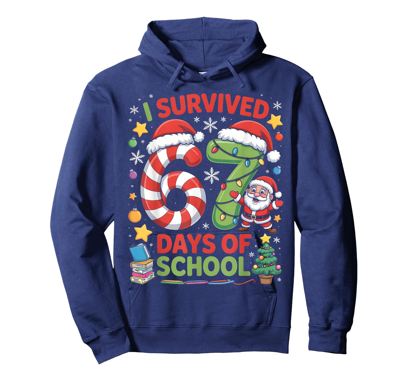 I Survived 67 Days of School Christmas Candy Cane Six Seven T-Shirt
