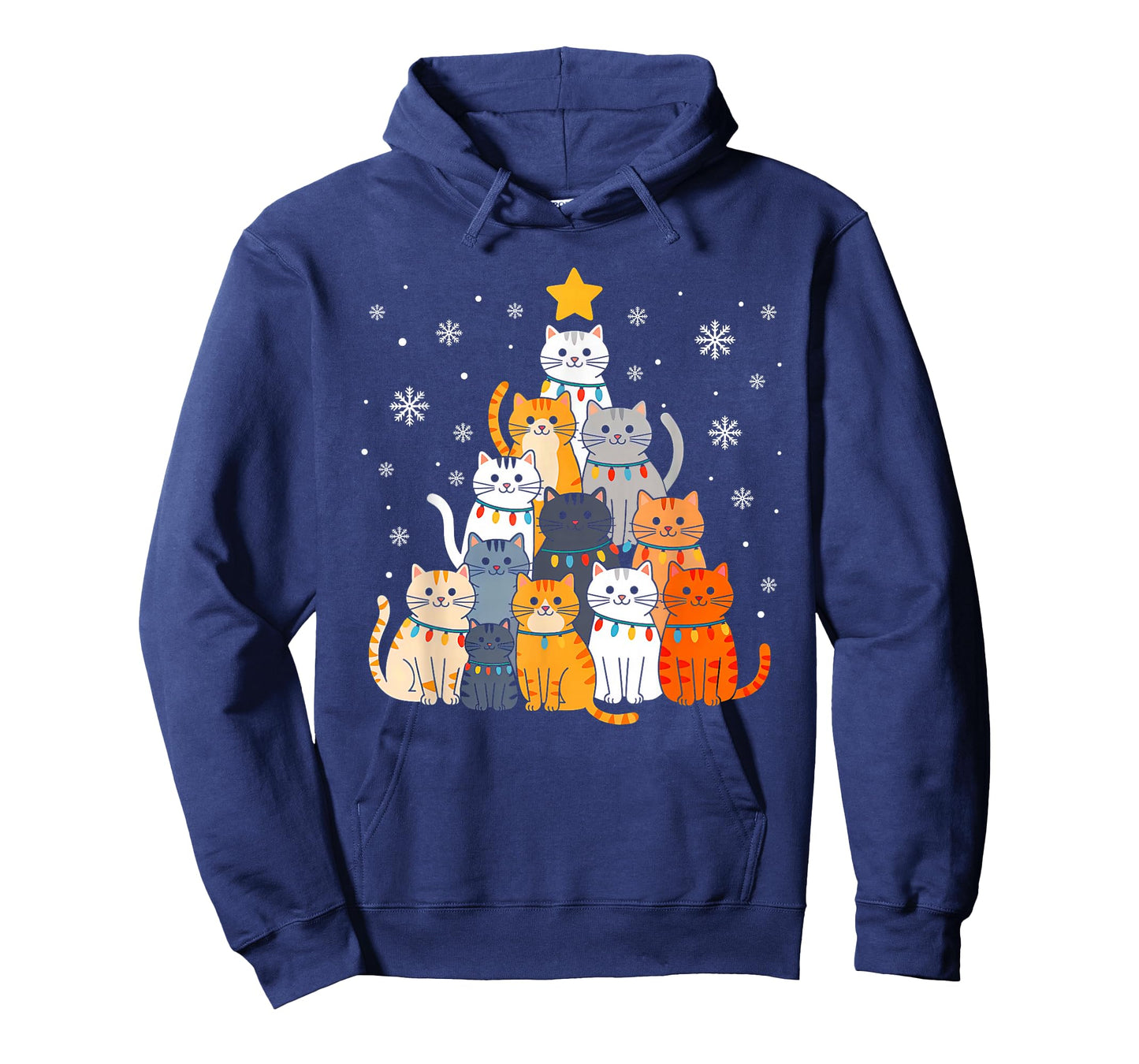Cute Cat Christmas Tree Lights Funny Xmas Family Men Women T-Shirt