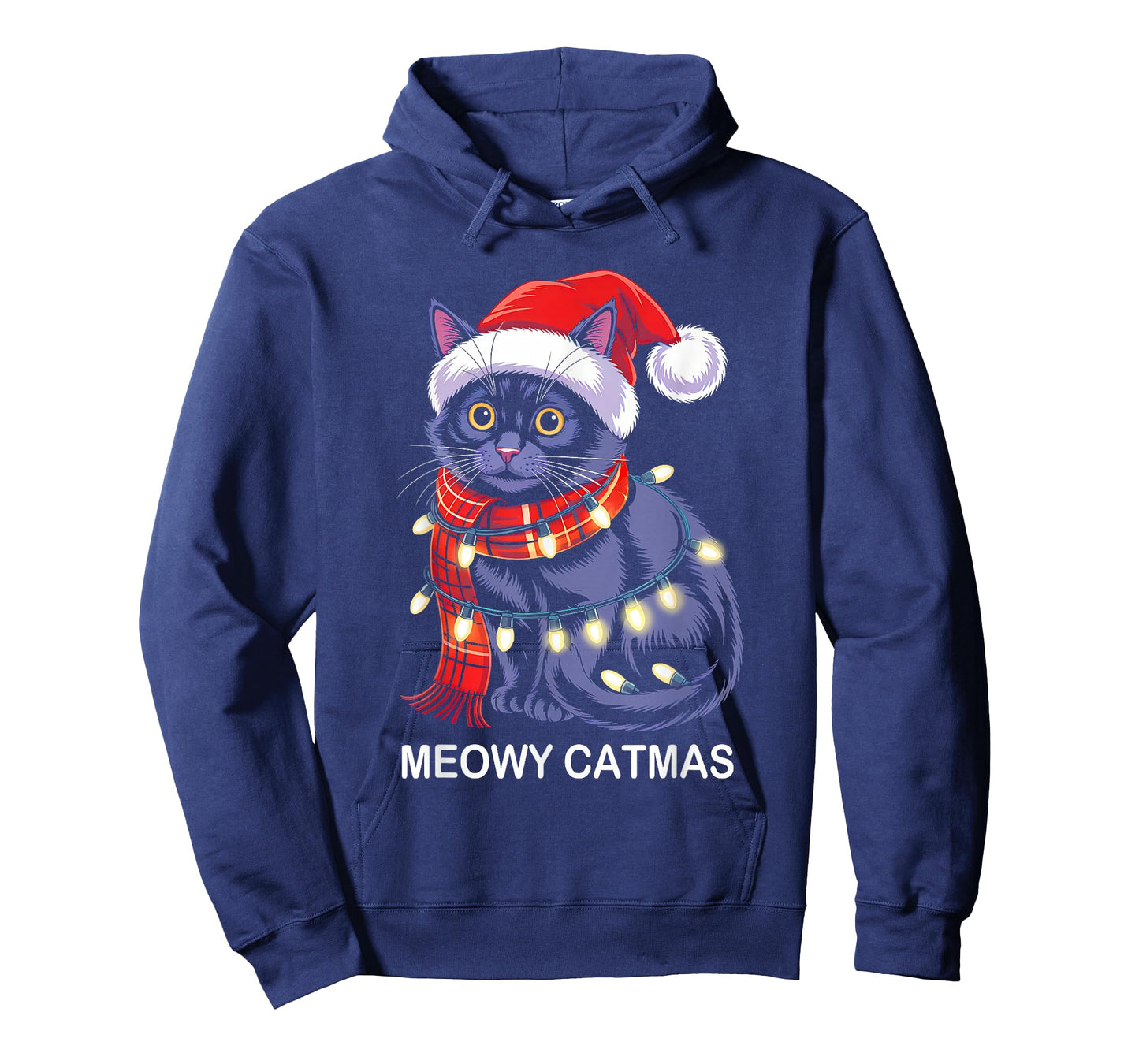 Meowy Catmas Christmas Lights Black Cat Santa Xmas Pajamas T-Shirt