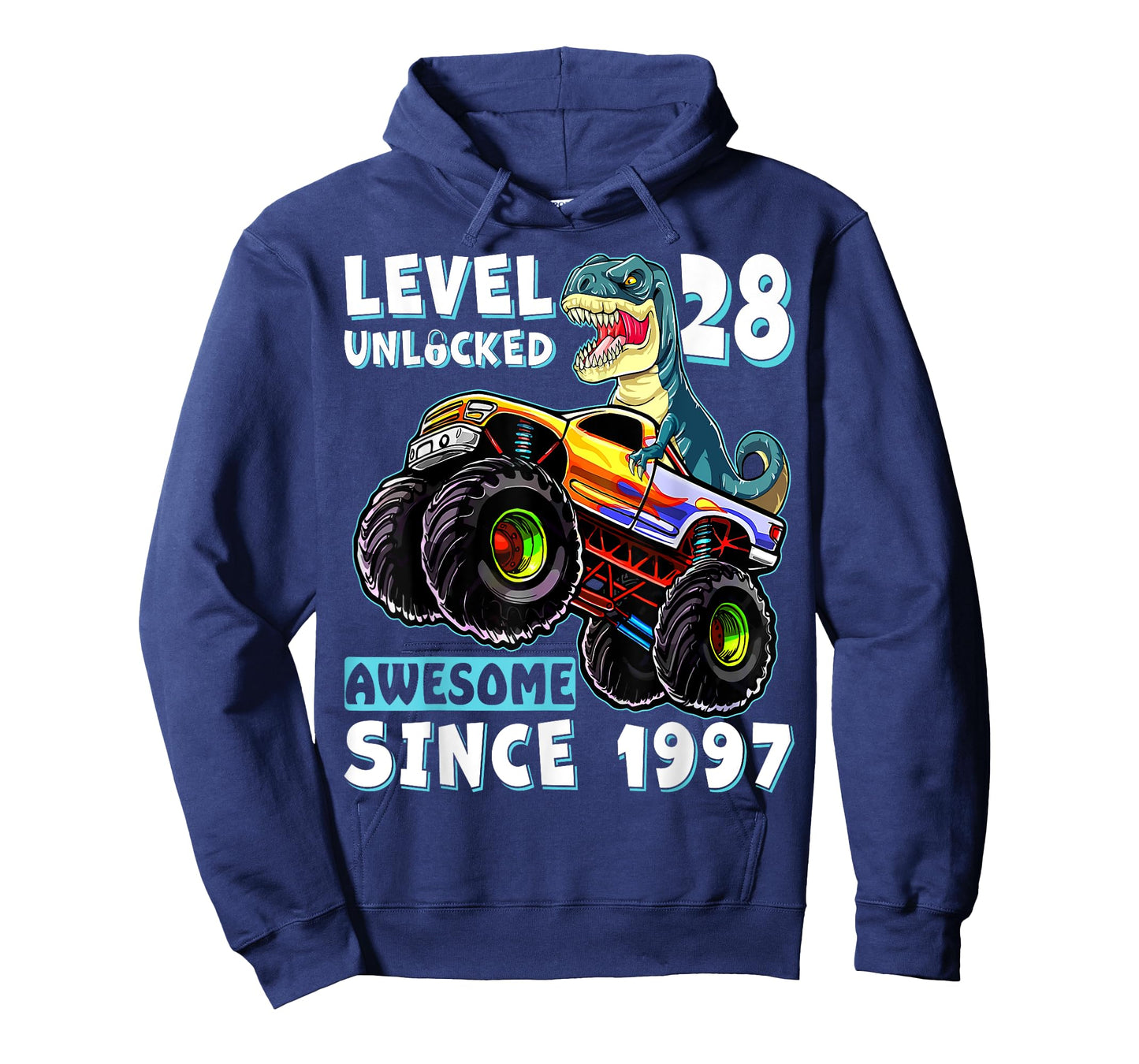 Level 28 Unlocked T Rex Monster Truck Dinosaur 28th Birthday T-Shirt