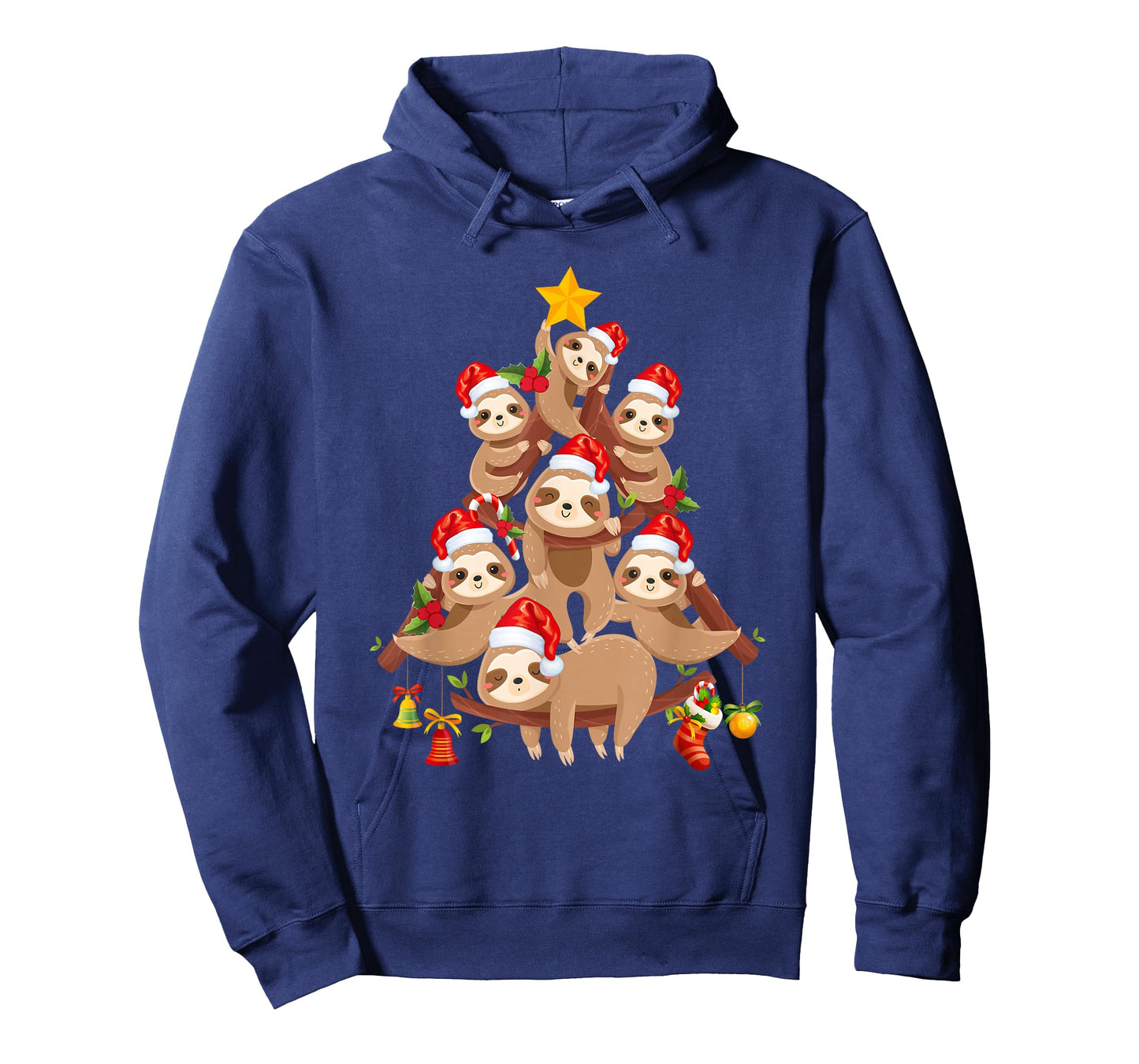 Sloth Christmas Tree Lights Santa Hat Family Xmas Pajamas T-Shirt
