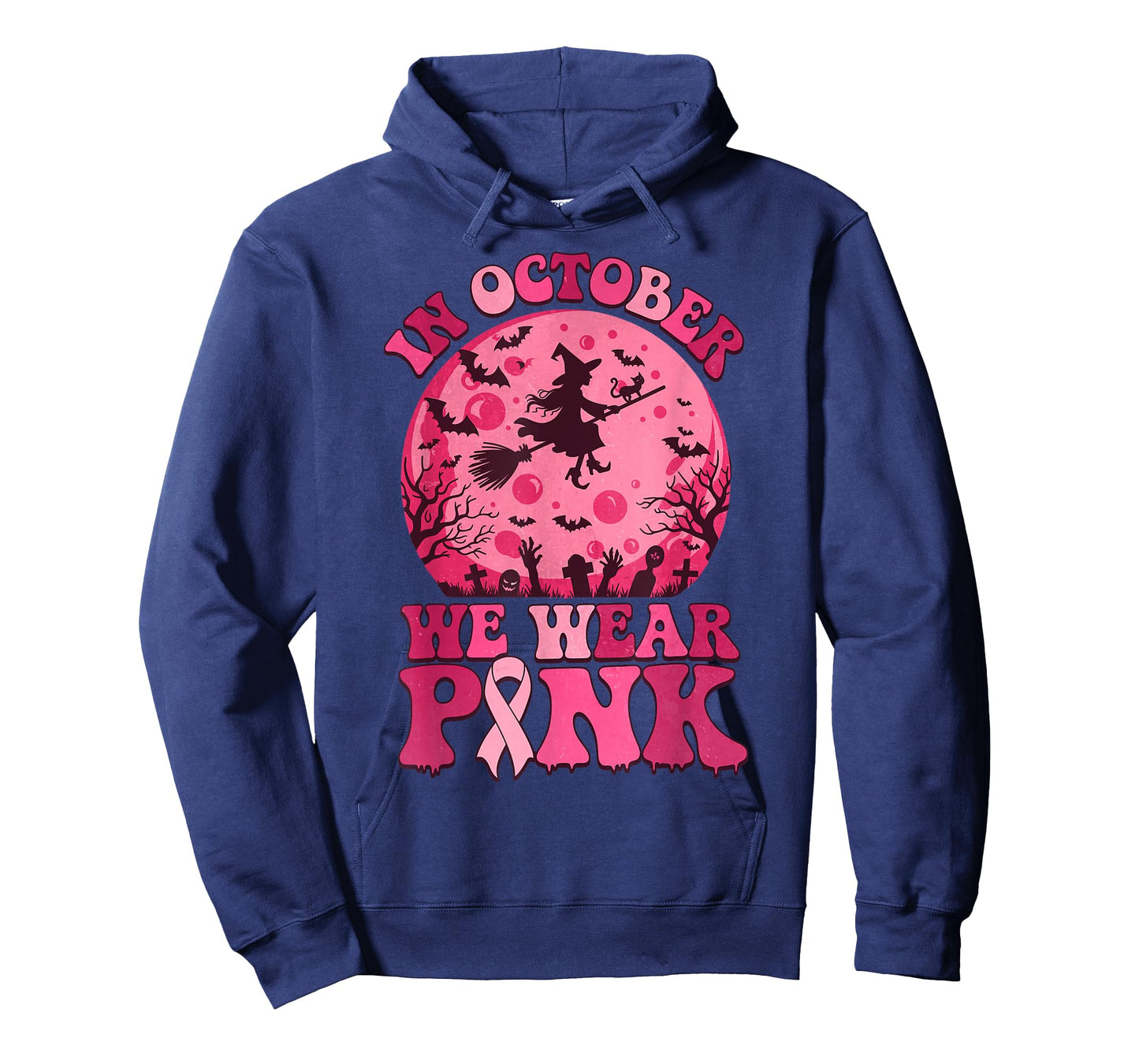 in October We Wear Pink Witch Halloween Breast Cancer Women T-Shirt