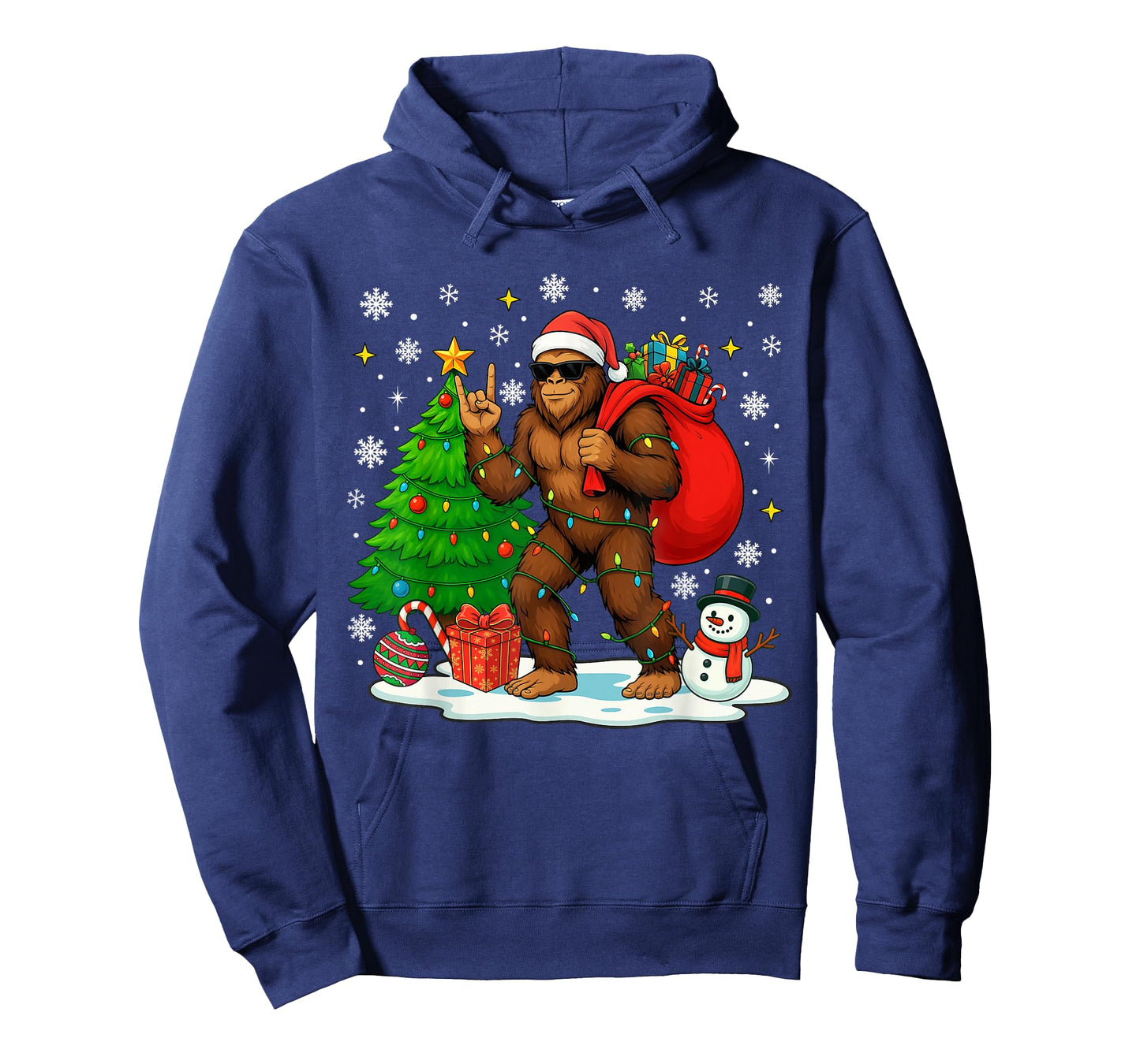 Santa Bigfoot Christmas Tree Lights Boys Men Sasquatch Lover T-Shirt