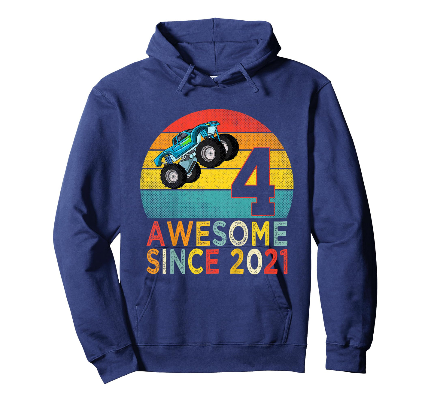 4th Birthday Monster Truck Lover 4 Years Old Vintage Retro T-Shirt