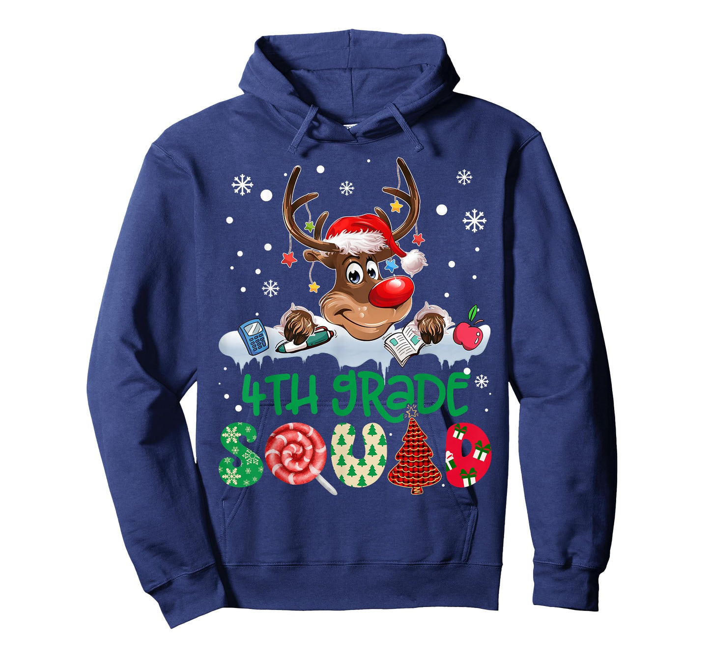Reindeer Santa Hat 4th Grade Squad Teacher Christmas Kids T-Shirt