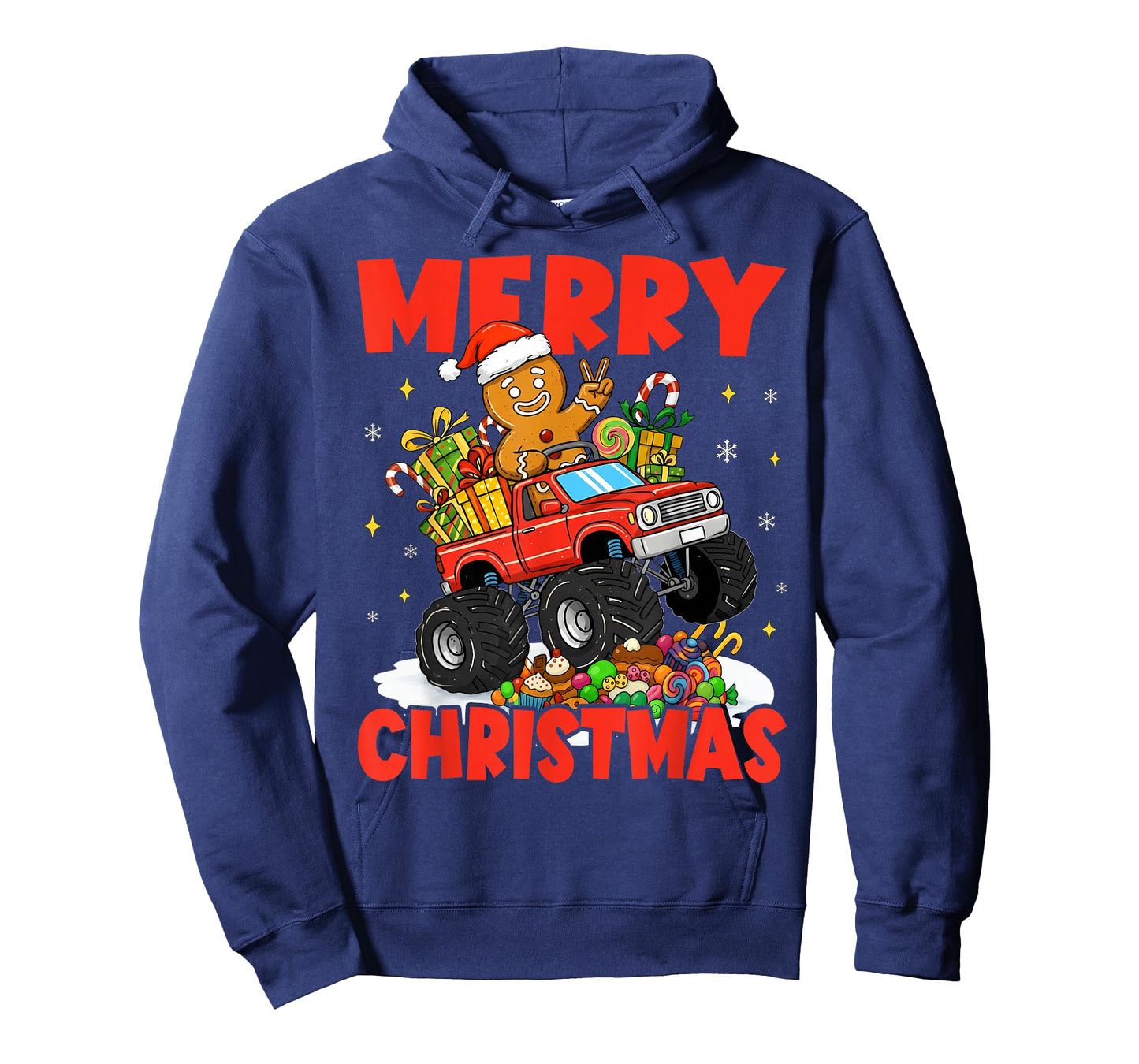 Merry Christmas Monster Truck Funny Gingerbread Men Kid Boys T-Shirt