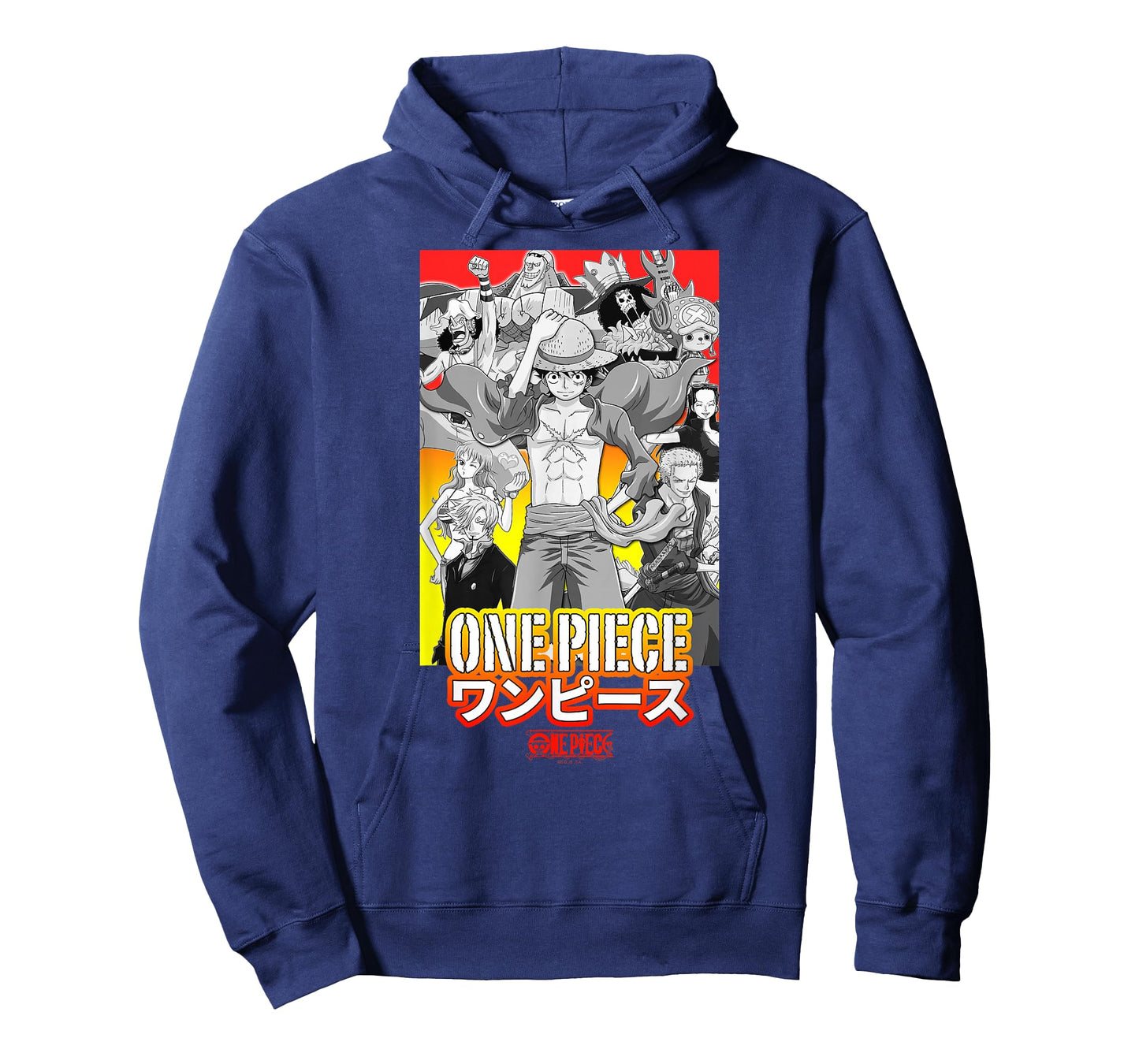 One Piece Anime Character Collage with Stencil Logo T-Shirt
