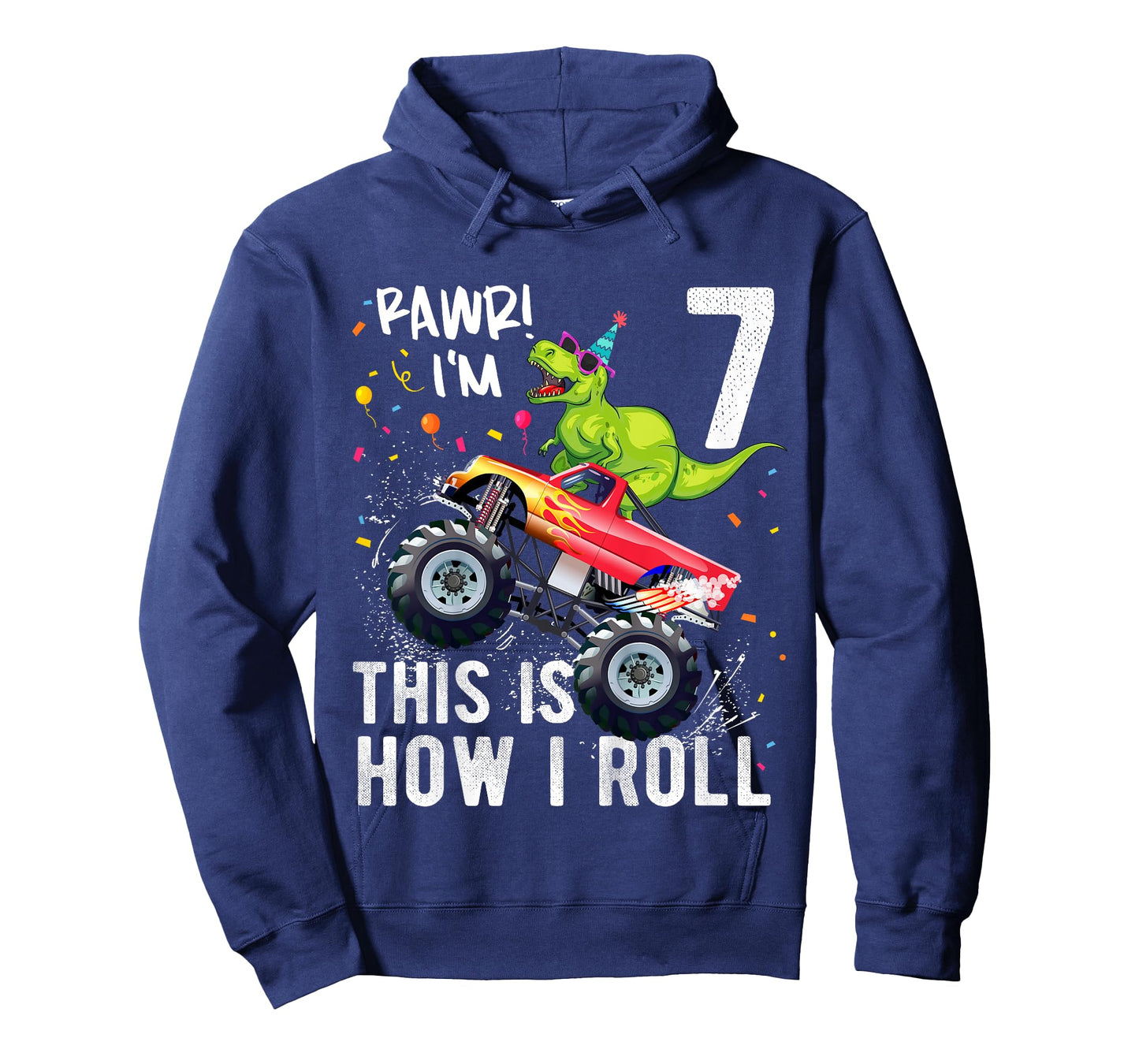 T Rex Dinosaur Monster Truck 7th Birthday Boys and Girls T-Shirt