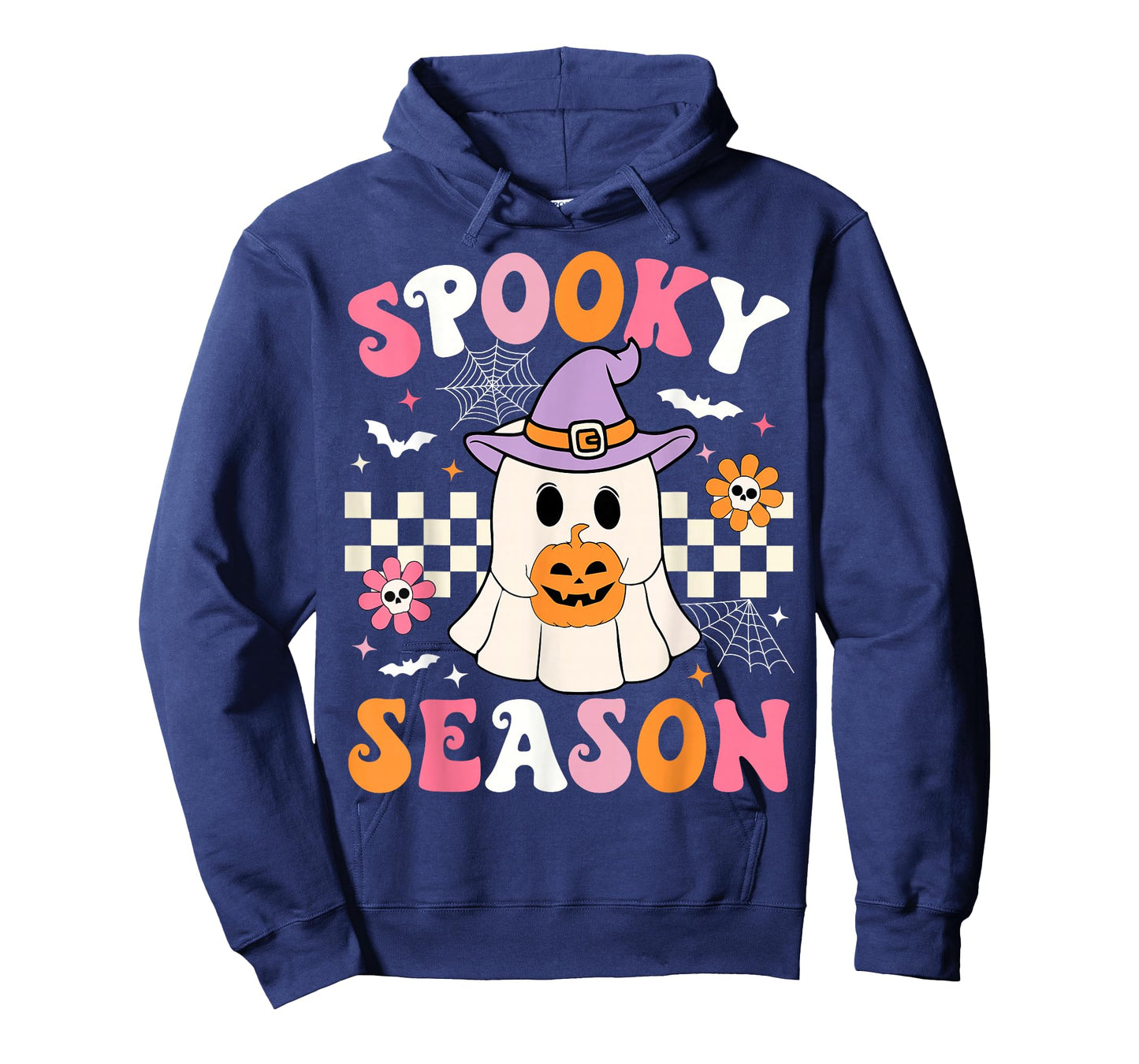 Spooky Season Ghost Holding Pumpkin Groovy Halloween Ghost T-Shirt