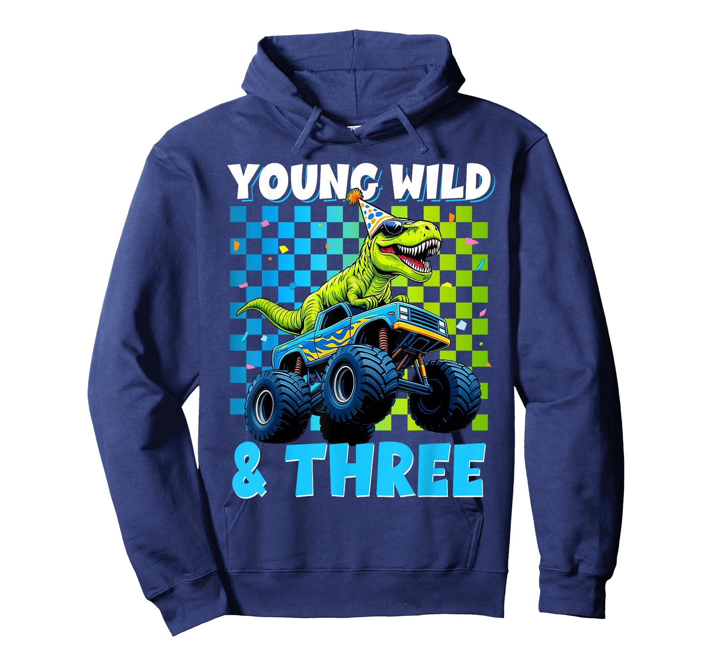 3rd Birthday Monster Truck Young Wild and Three Dinosaur T-Shirt