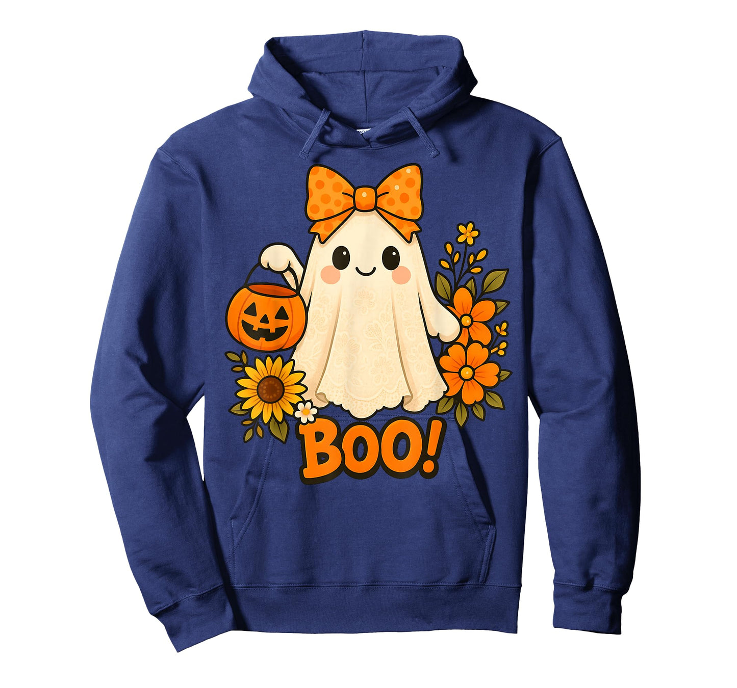 Retro Floral Boo Ghost Pumpkin Bow Halloween Women Kids T-Shirt