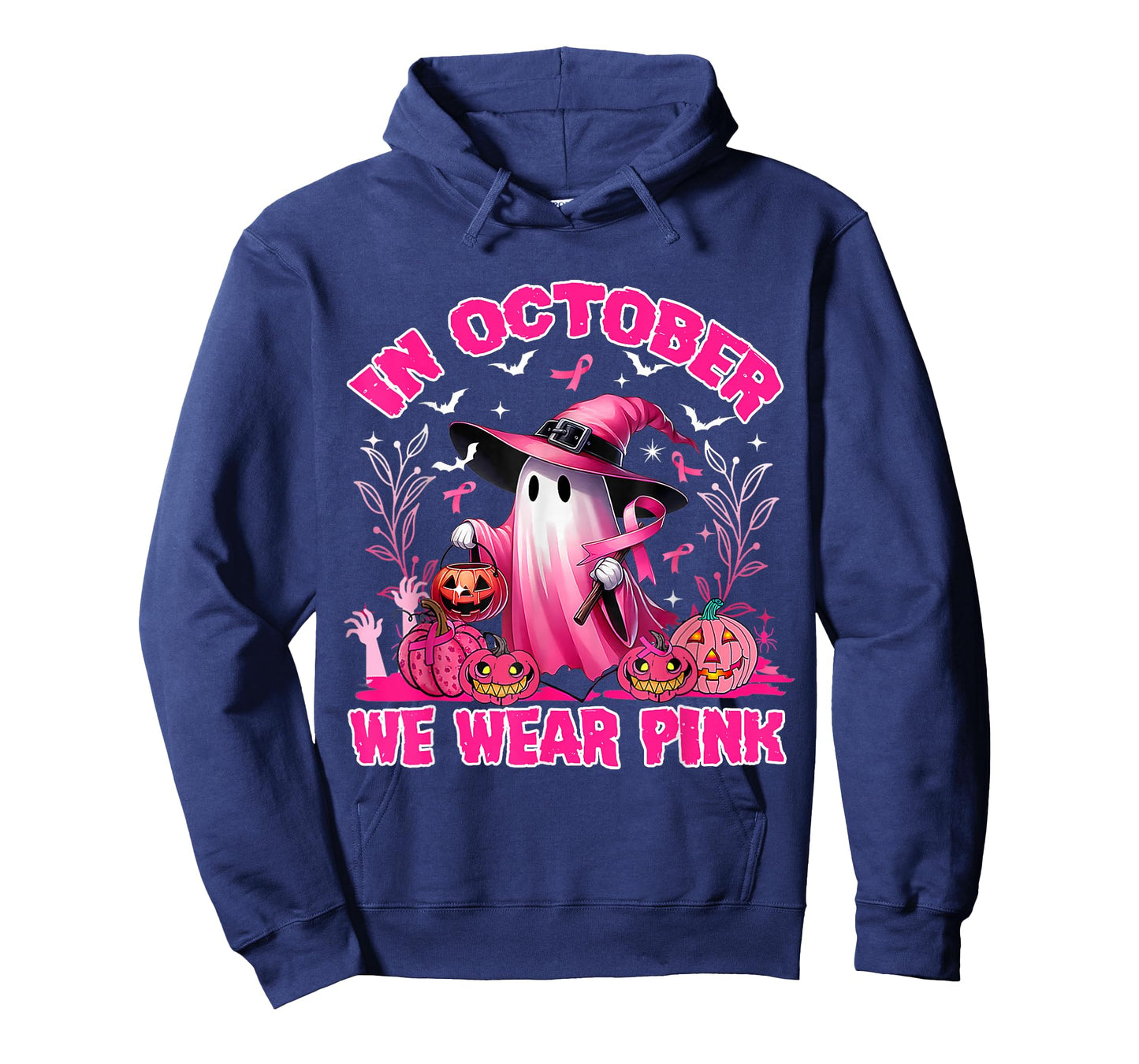 In October We Wear Pink Ghost Witch Breast Cancer Awareness T-Shirt