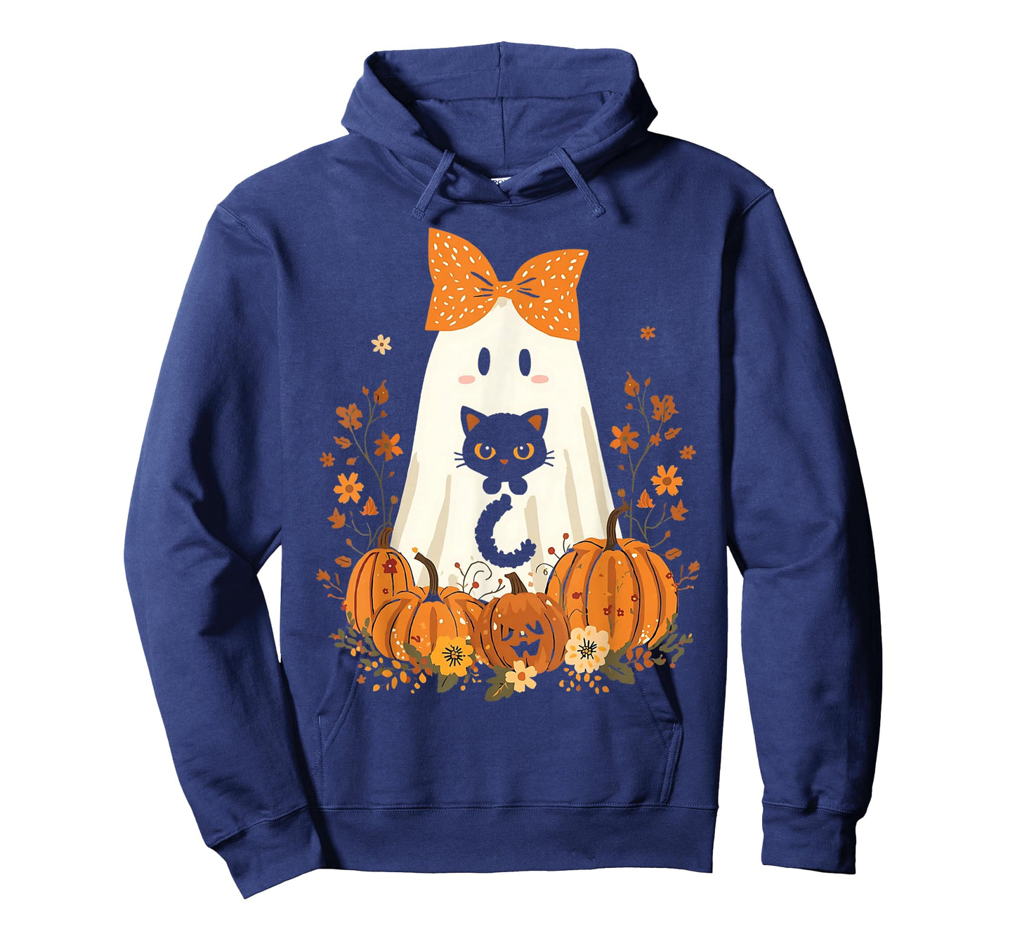 Vintage Halloween Ghost Holding Cat Groovy Floral Cat Meme T-Shirt