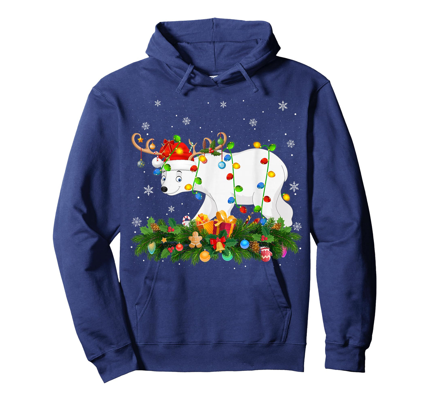 Polar Bear Christmas Lights Reindeer Santa Hat Adult & Kids T-Shirt