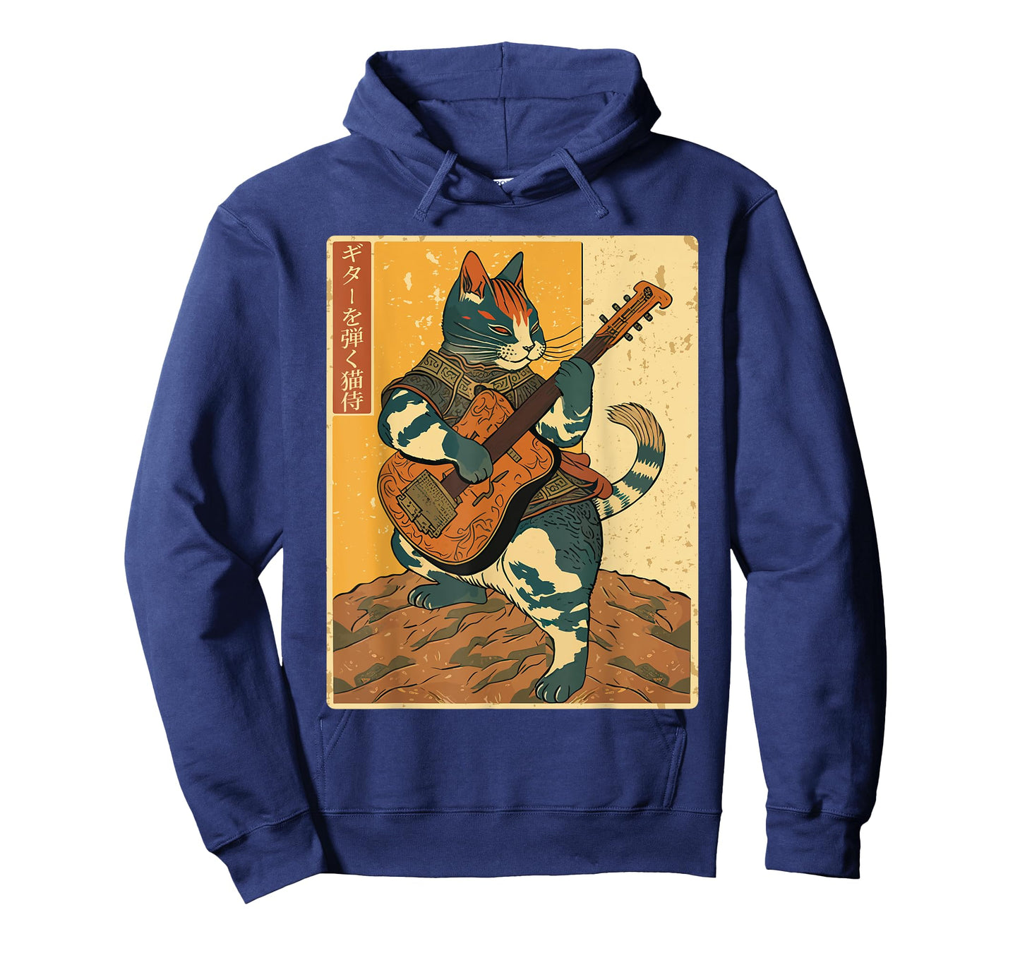 Japanese Samurai Cat Playing The Electric Guitar Men Women T-Shirt